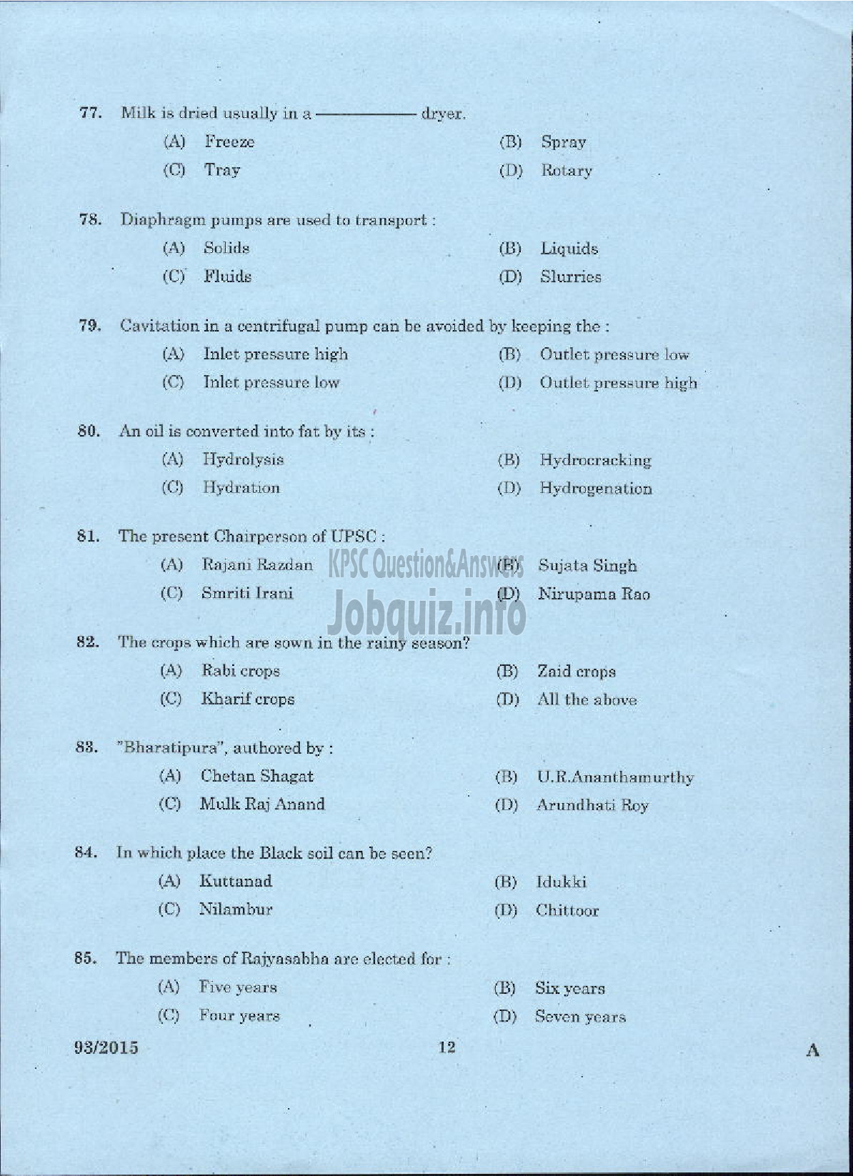 Kerala PSC Question Paper - TRADESMAN ELECTROPLATING TECHNICAL EDUCATION-10