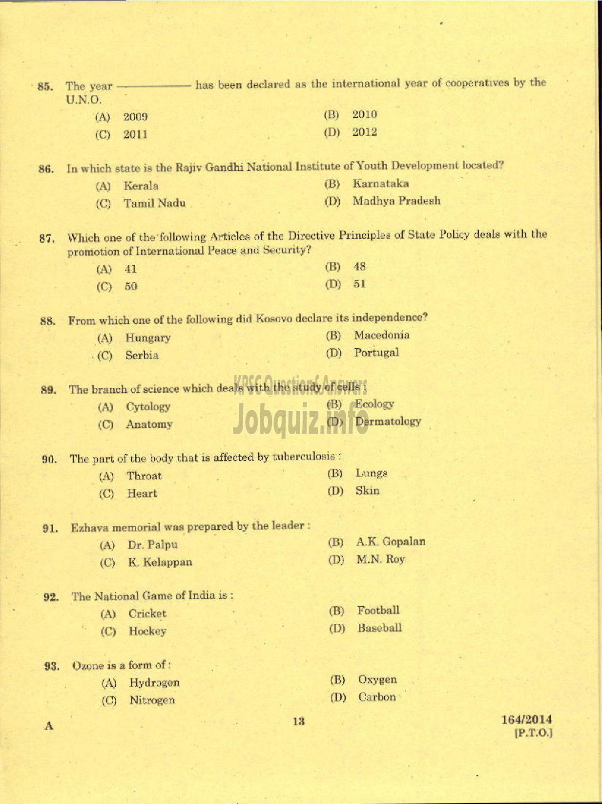 Kerala PSC Question Paper - TRADESMAN FITTING TECHNICAL EDUCATION-11