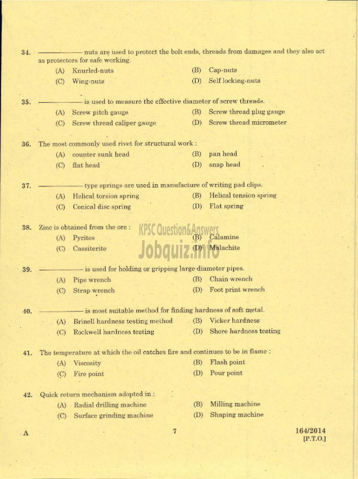 Kerala PSC Question Paper - TRADESMAN FITTING TECHNICAL EDUCATION-5