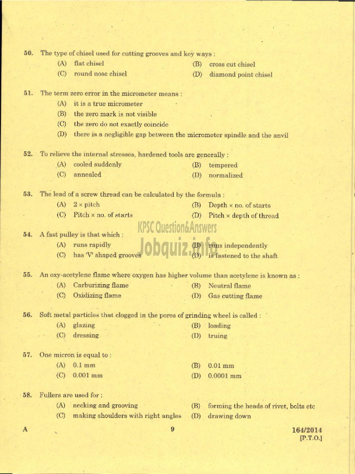 Kerala PSC Question Paper - TRADESMAN FITTING TECHNICAL EDUCATION-7