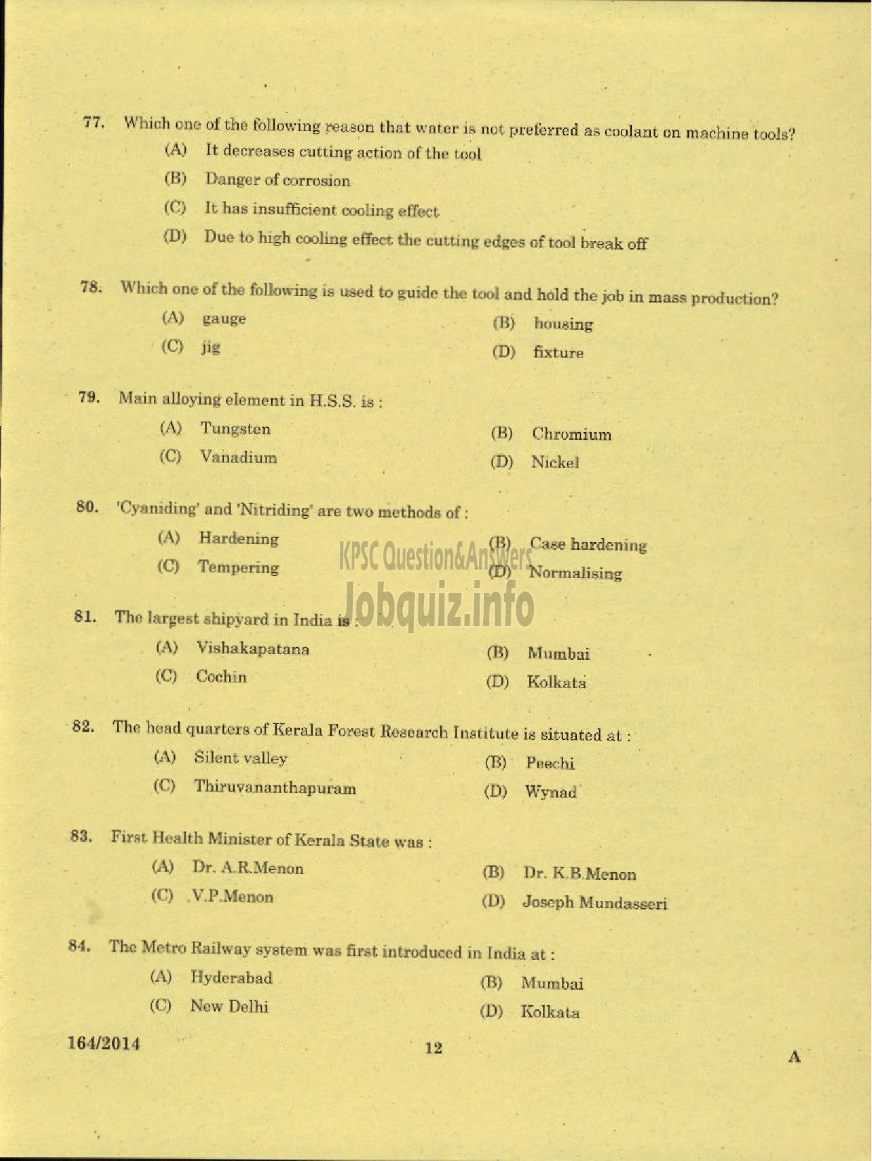 Kerala PSC Question Paper - TRADESMAN FITTING TECHNICAL EDUCATION-10