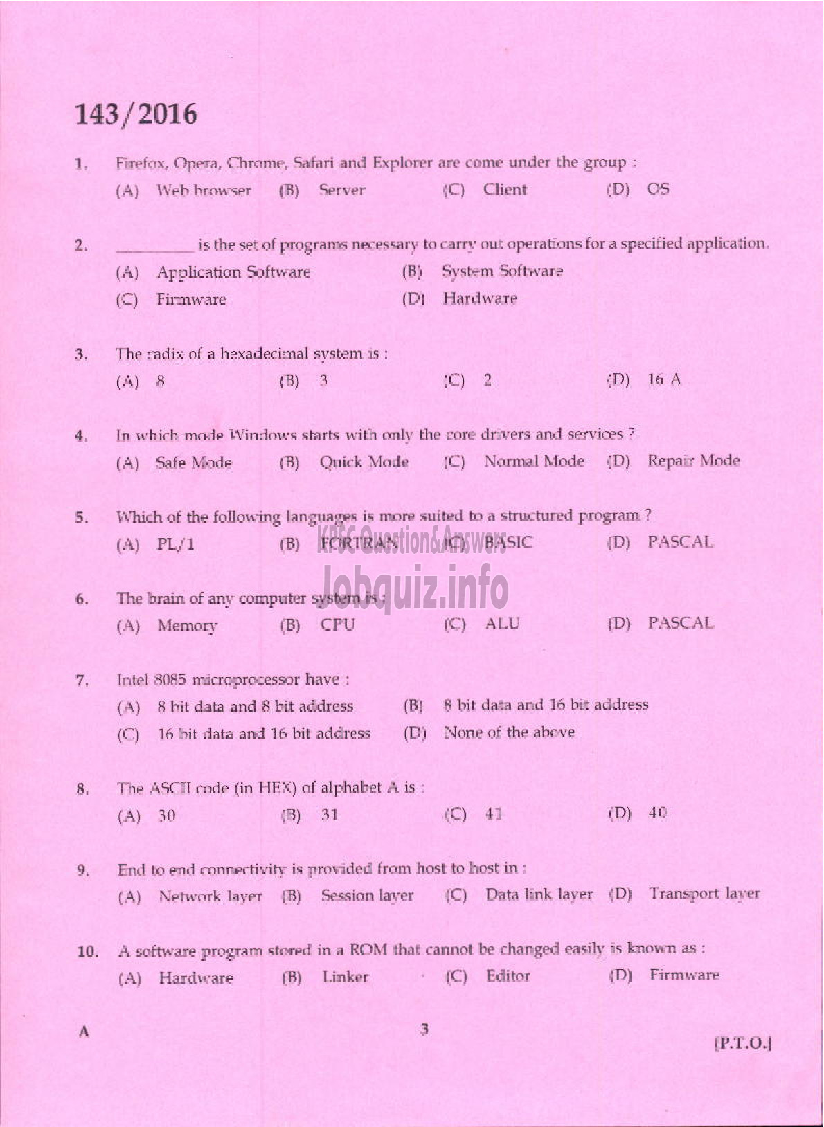 Kerala PSC Question Paper - TRADESMAN INFORMATION TECHNOLOGY TECHNICAL EDUCATION-1