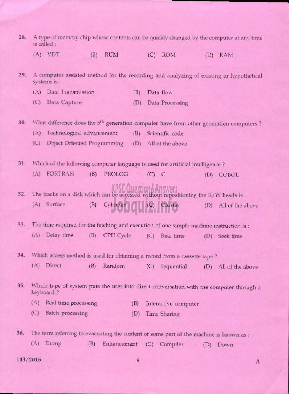 Kerala PSC Question Paper - TRADESMAN INFORMATION TECHNOLOGY TECHNICAL EDUCATION-4