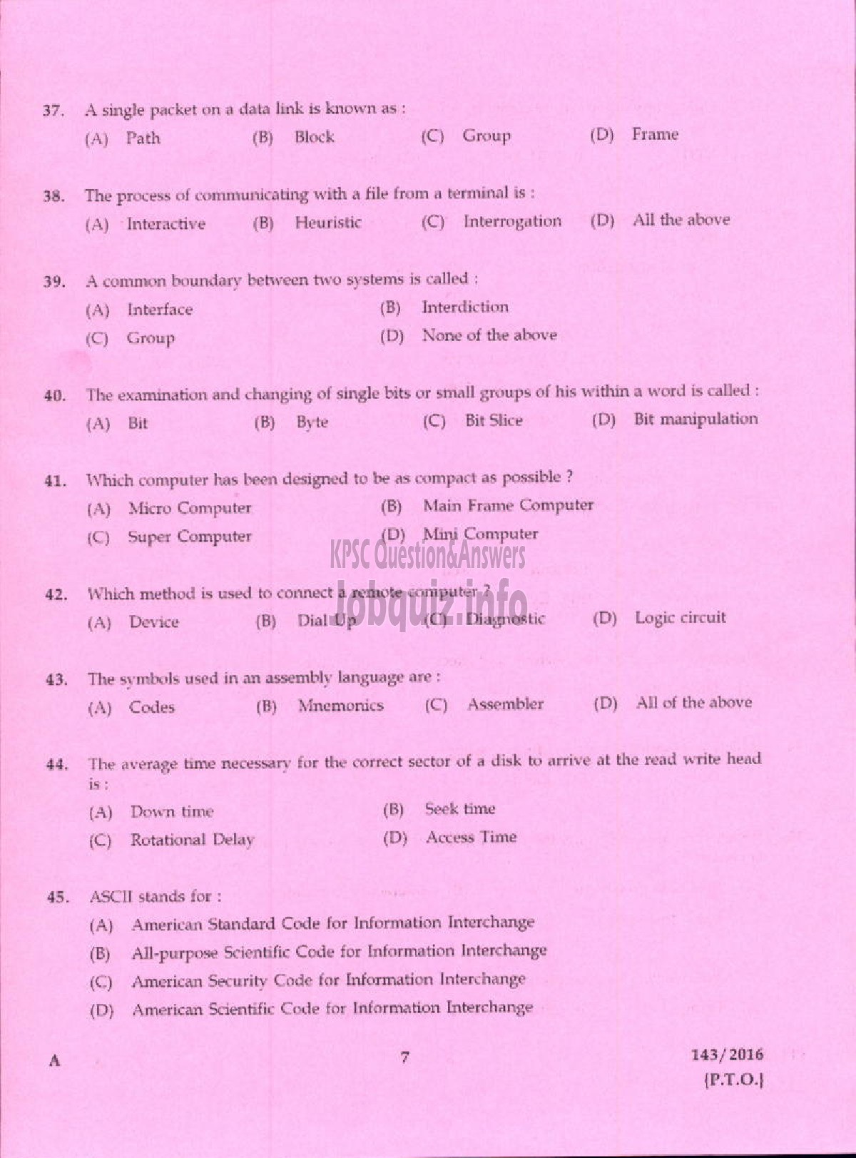 Kerala PSC Question Paper - TRADESMAN INFORMATION TECHNOLOGY TECHNICAL EDUCATION-5