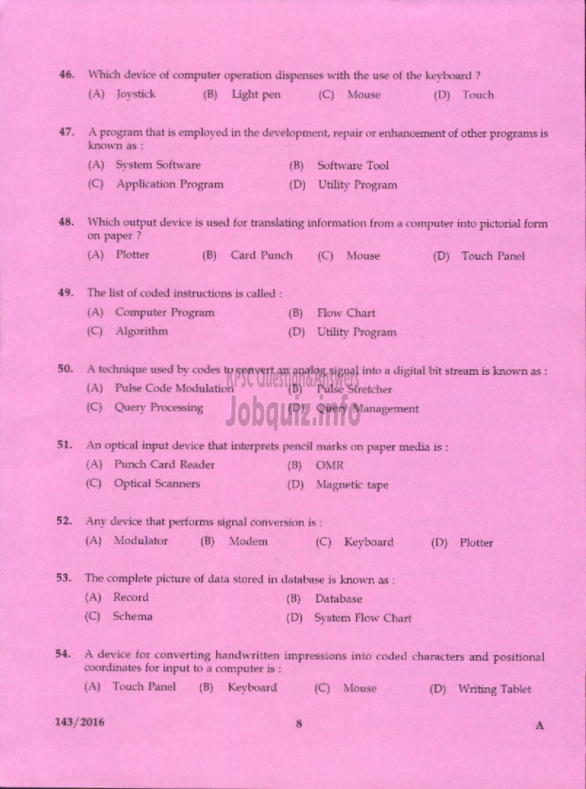 Kerala PSC Question Paper - TRADESMAN INFORMATION TECHNOLOGY TECHNICAL EDUCATION-6