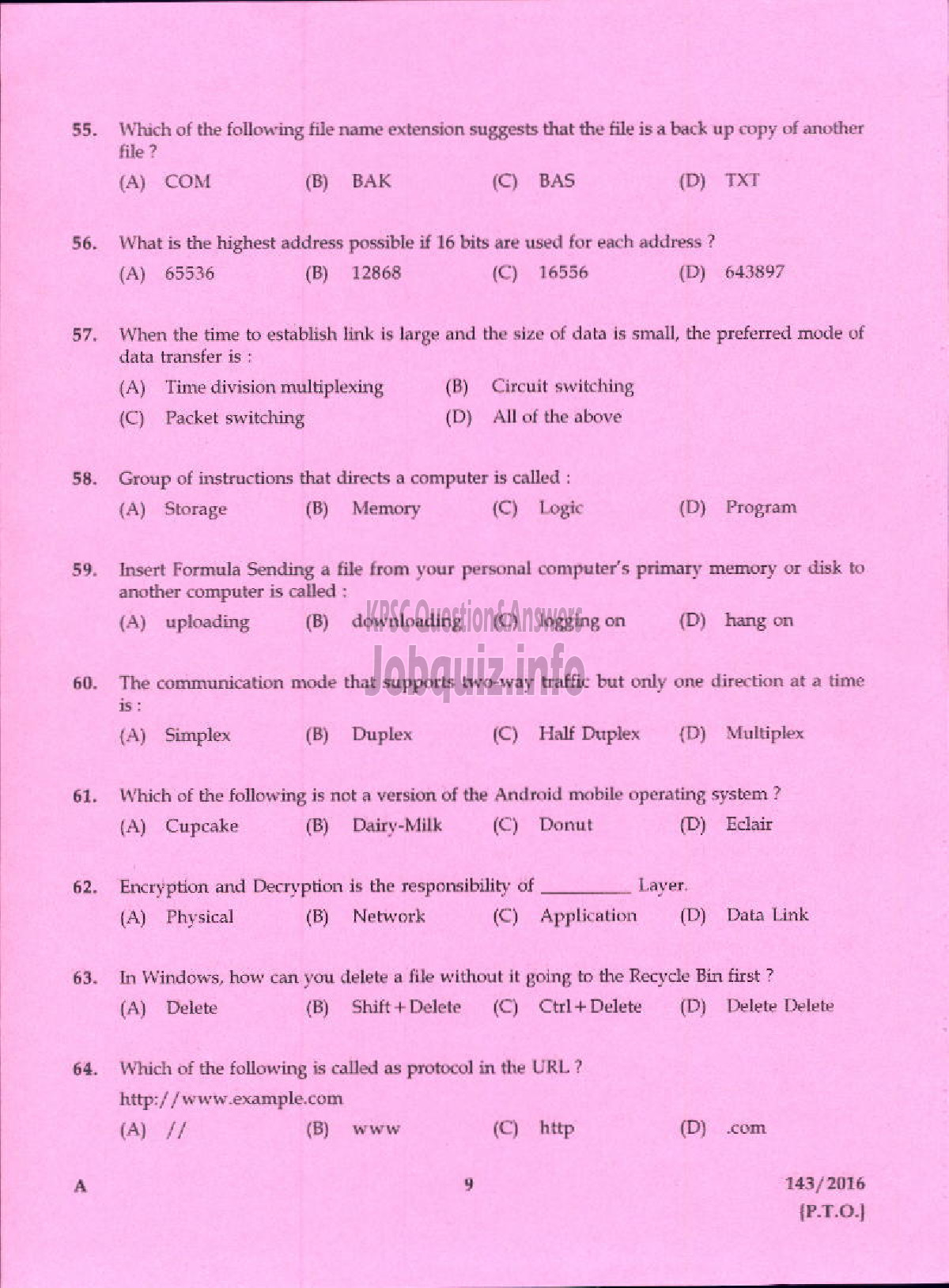 Kerala PSC Question Paper - TRADESMAN INFORMATION TECHNOLOGY TECHNICAL EDUCATION-7