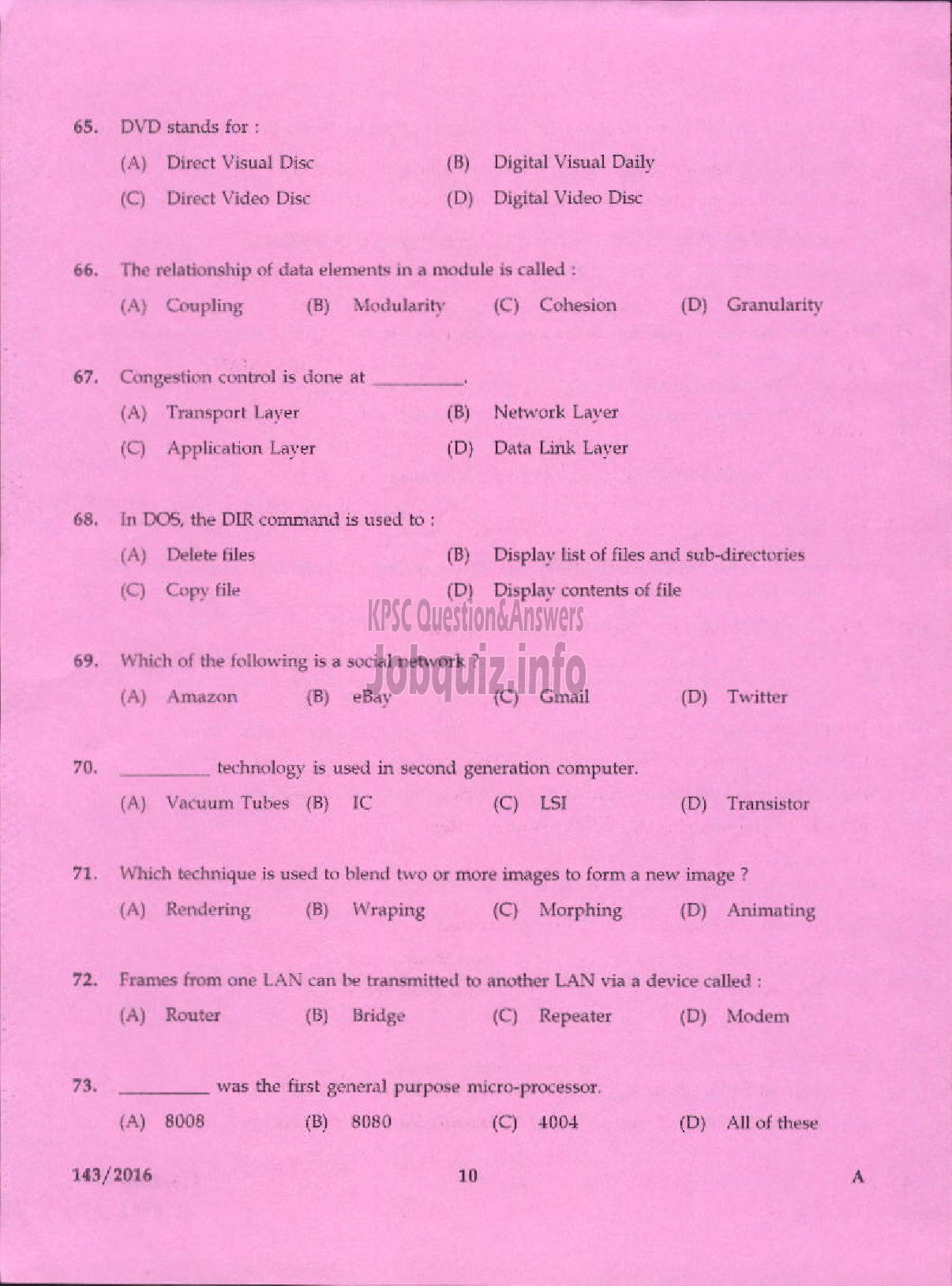 Kerala PSC Question Paper - TRADESMAN INFORMATION TECHNOLOGY TECHNICAL EDUCATION-8