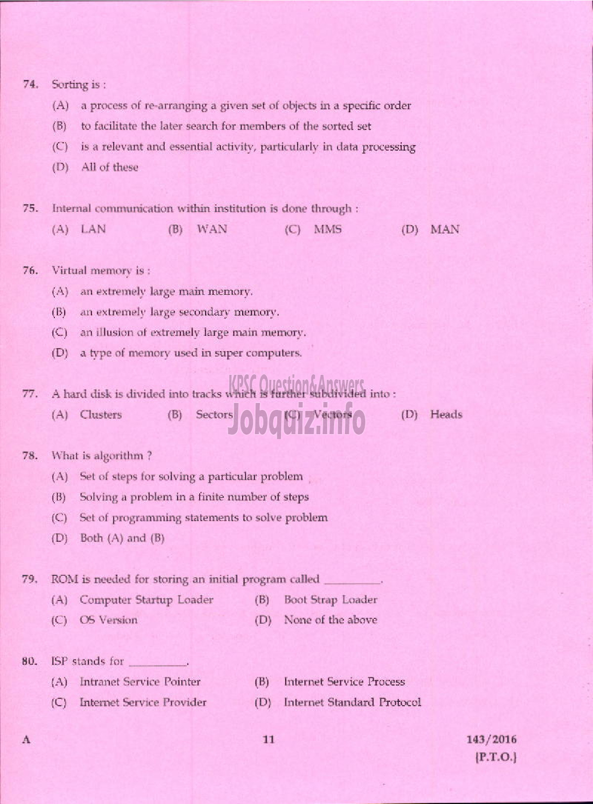 Kerala PSC Question Paper - TRADESMAN INFORMATION TECHNOLOGY TECHNICAL EDUCATION-9