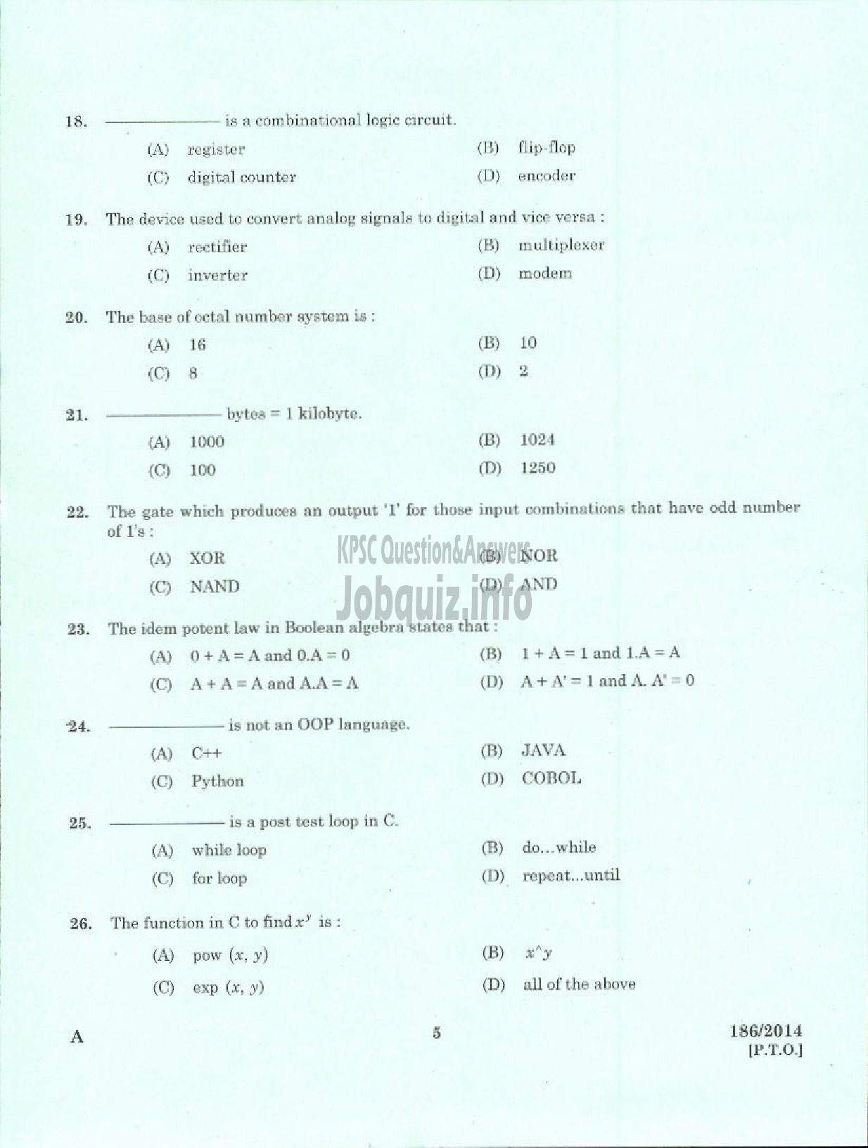 Kerala PSC Question Paper - TRADESMAN INFORMATION TECHNOLOGY TECHNICAL EDUCATION PALAKKAD-3
