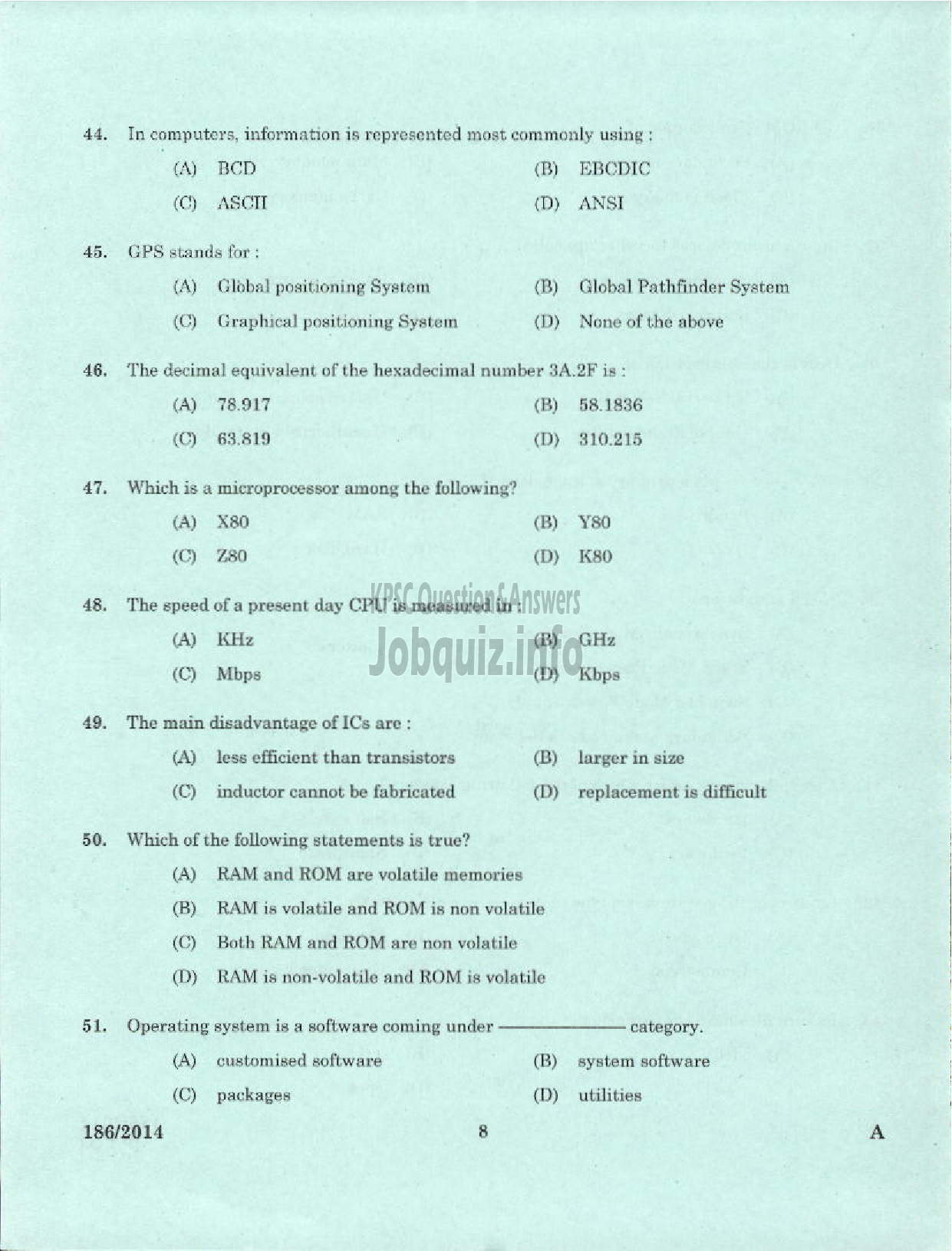 Kerala PSC Question Paper - TRADESMAN INFORMATION TECHNOLOGY TECHNICAL EDUCATION PALAKKAD-6
