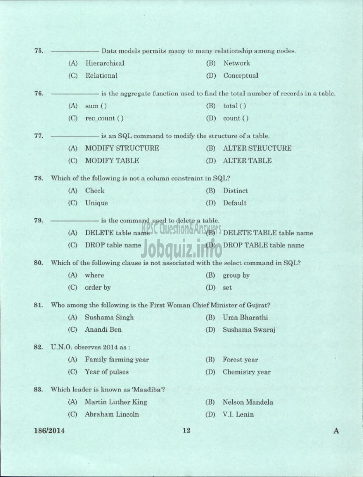 Kerala PSC Question Paper - TRADESMAN INFORMATION TECHNOLOGY TECHNICAL EDUCATION PALAKKAD-10