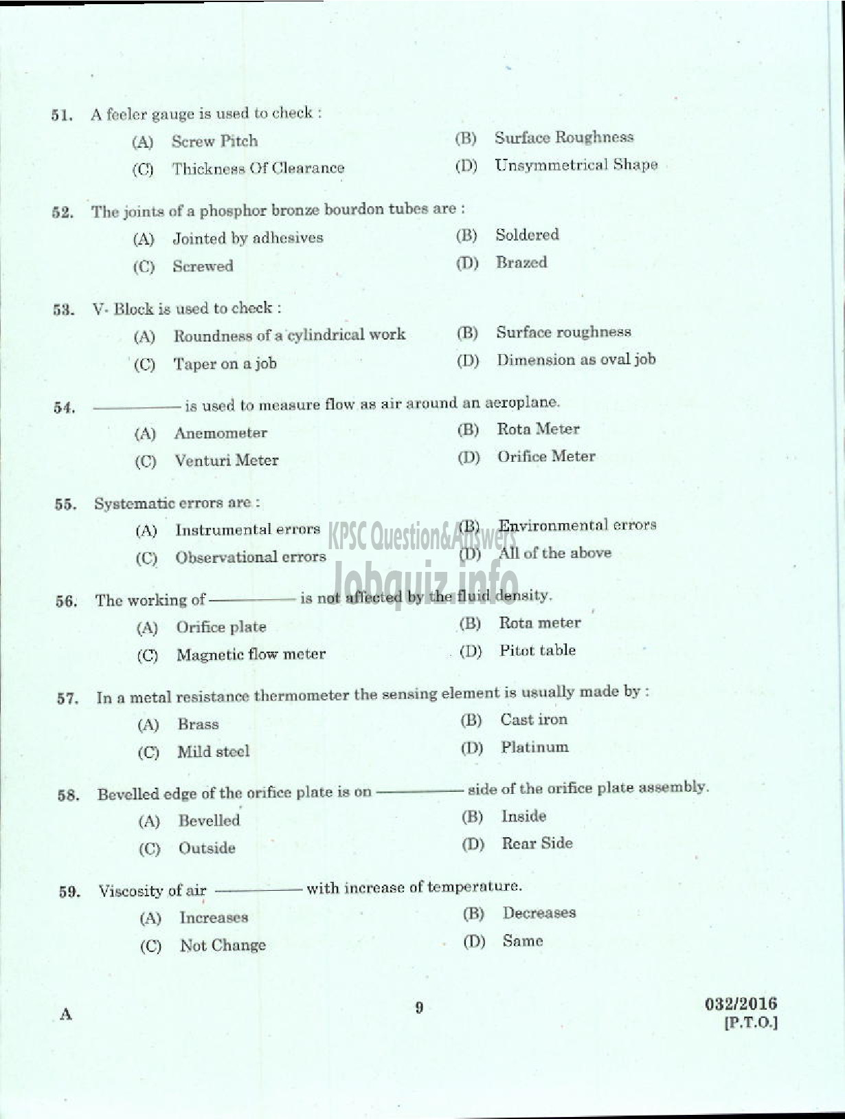Kerala PSC Question Paper - TRADESMAN INSTRUMENT MECHANIC TECHNICAL EDUCATION-7