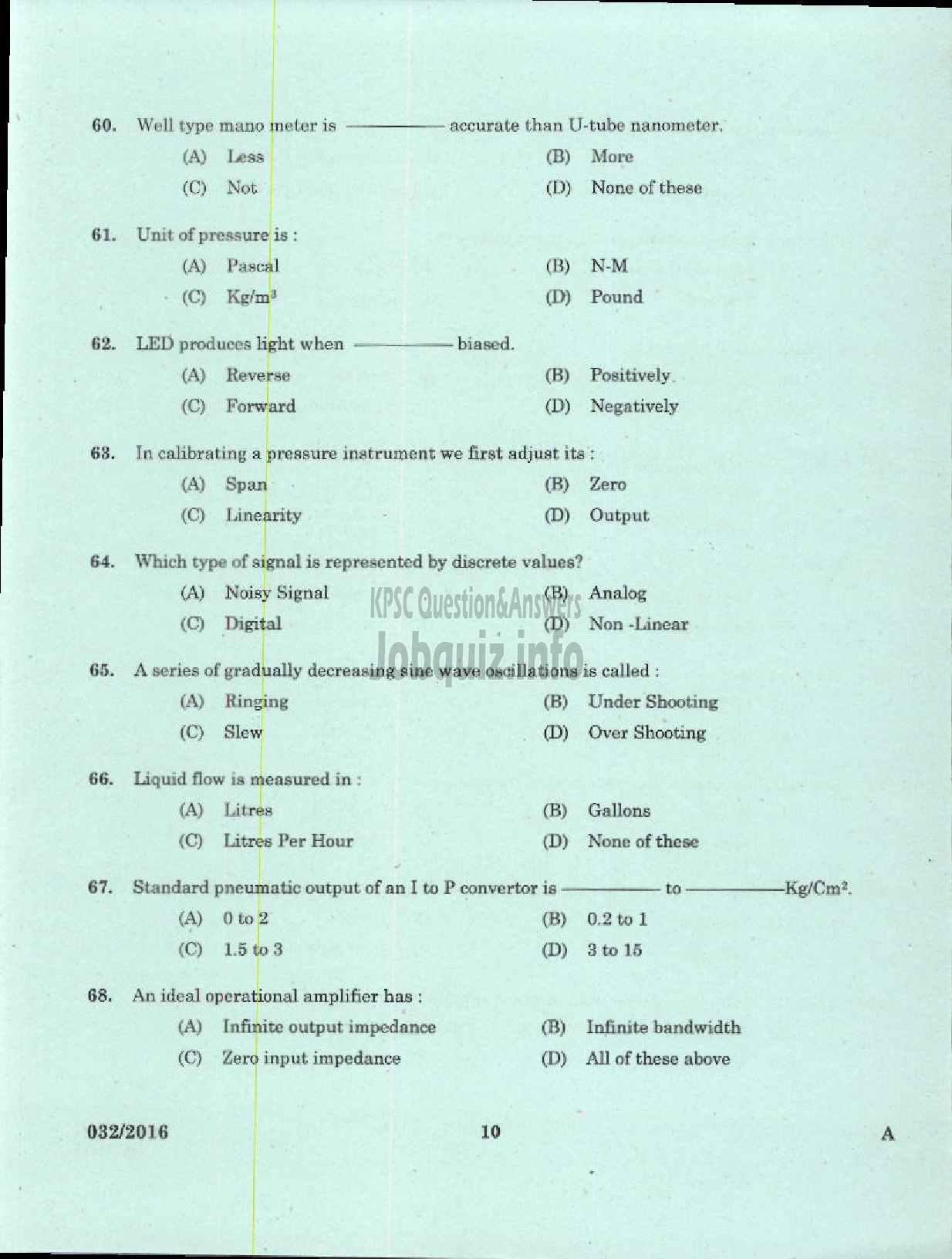 Kerala PSC Question Paper - TRADESMAN INSTRUMENT MECHANIC TECHNICAL EDUCATION-8