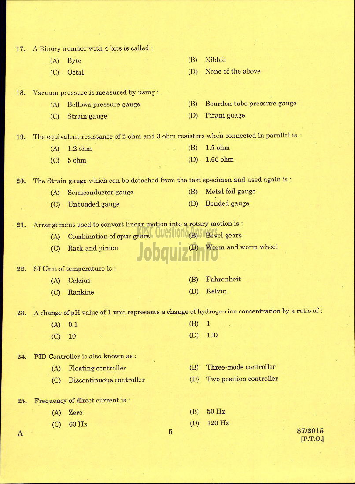 Kerala PSC Question Paper - TRADESMAN INSTRUMENT TECHNOLOGY TECHNICAL EDUCATION-3