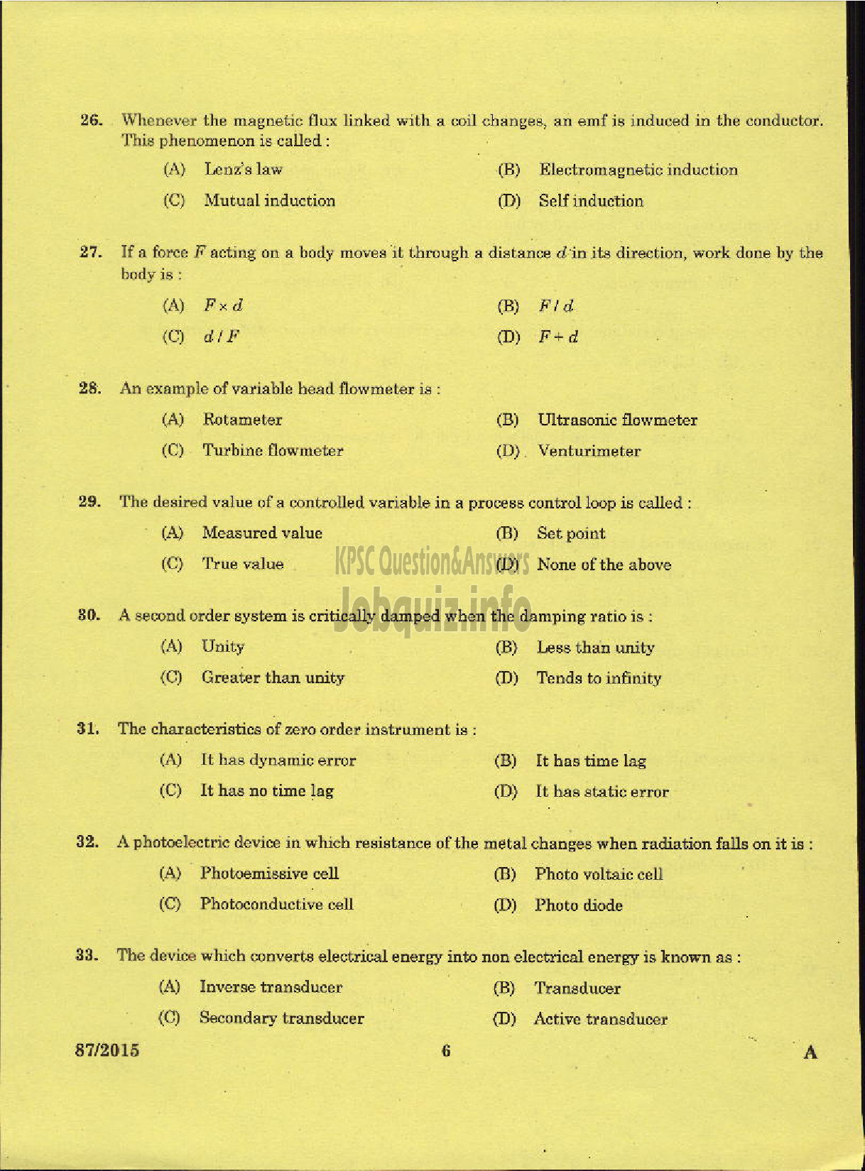 Kerala PSC Question Paper - TRADESMAN INSTRUMENT TECHNOLOGY TECHNICAL EDUCATION-4