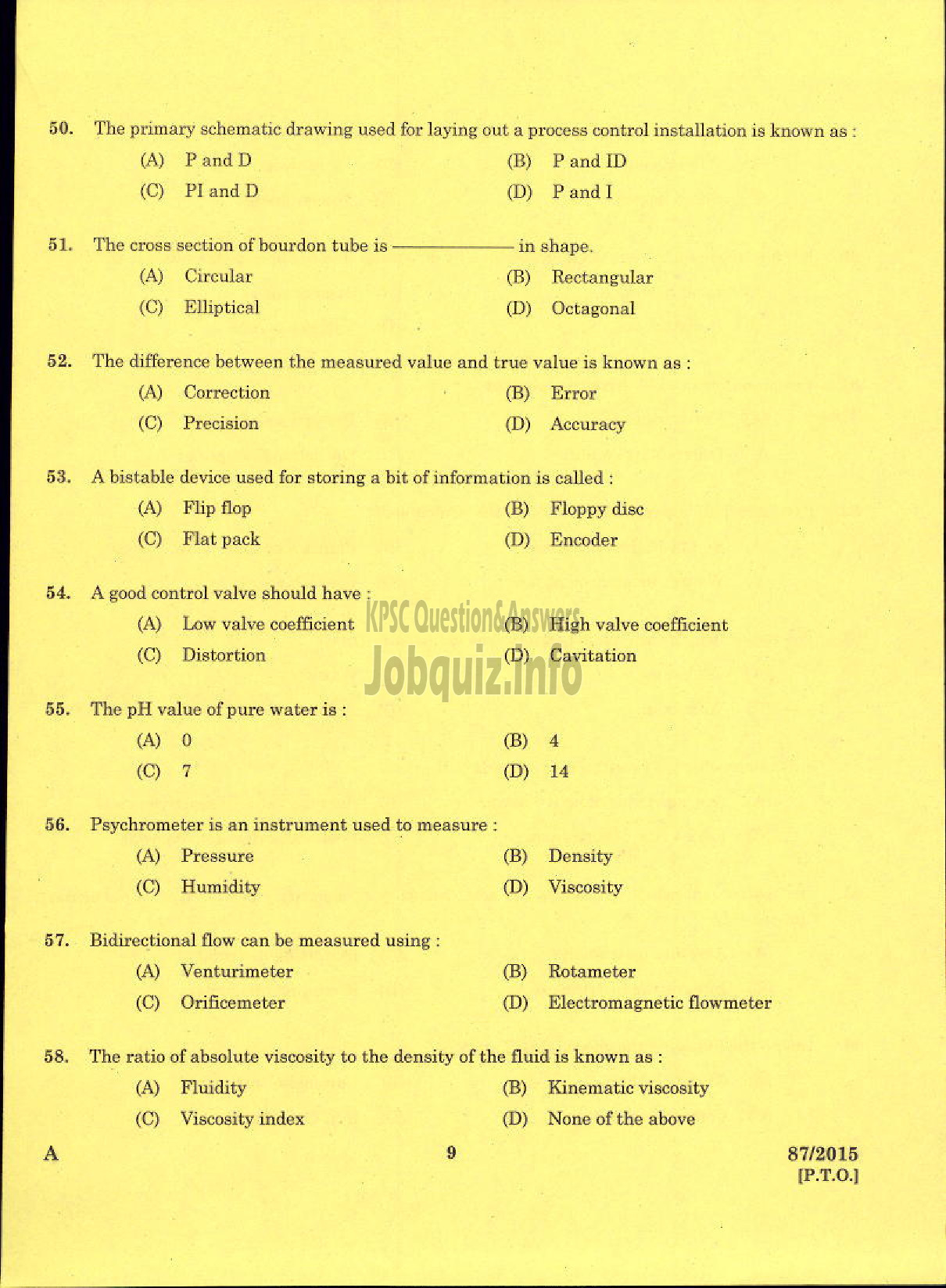 Kerala PSC Question Paper - TRADESMAN INSTRUMENT TECHNOLOGY TECHNICAL EDUCATION-7