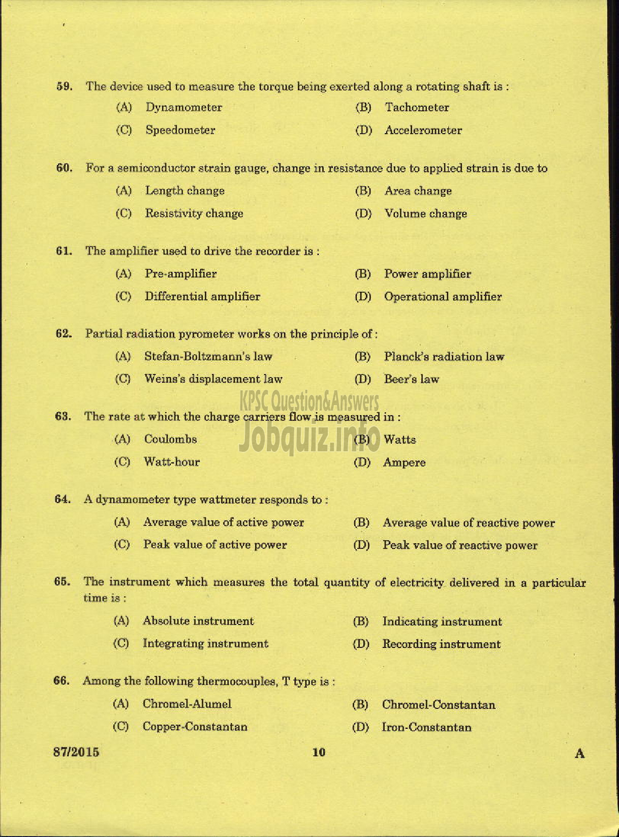 Kerala PSC Question Paper - TRADESMAN INSTRUMENT TECHNOLOGY TECHNICAL EDUCATION-8