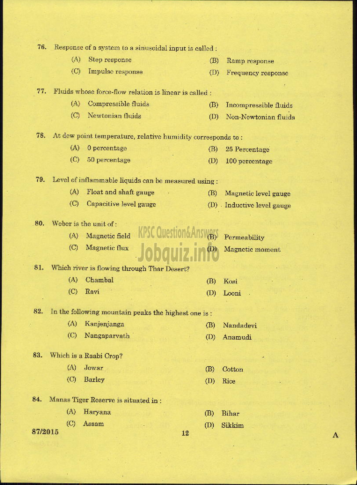 Kerala PSC Question Paper - TRADESMAN INSTRUMENT TECHNOLOGY TECHNICAL EDUCATION-10