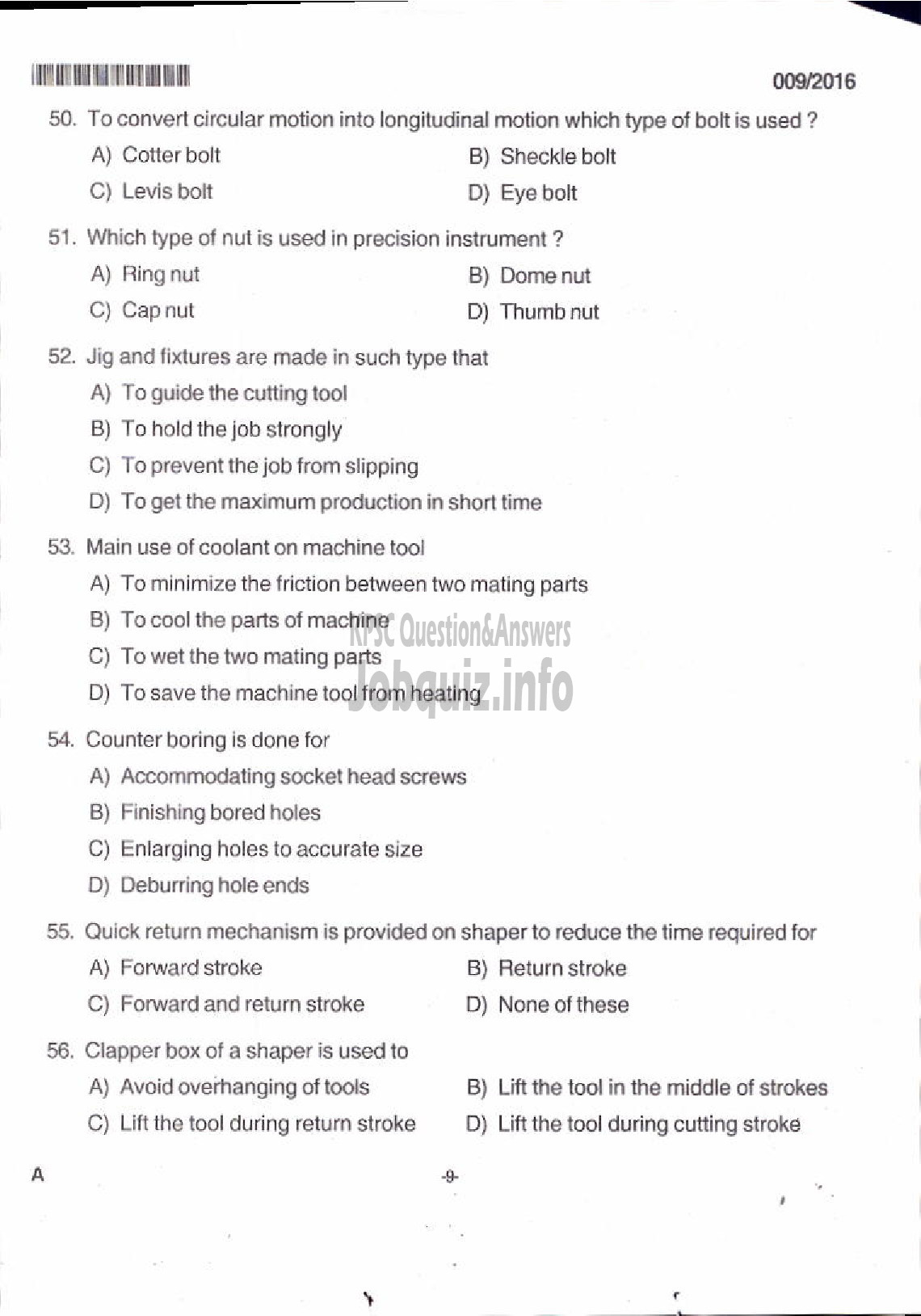 Kerala PSC Question Paper - TRADESMAN MACHINIST TECHNICAL EDUCATION-5