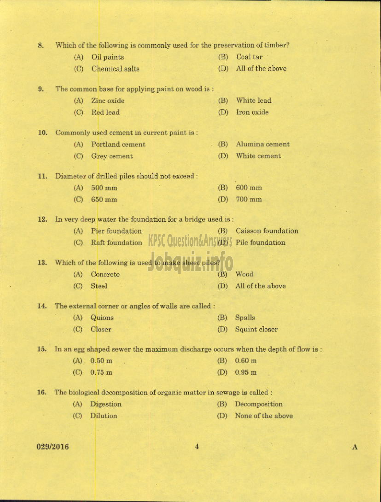 Kerala PSC Question Paper - TRADESMAN MASONARY TECHNICAL EDUCATION-2