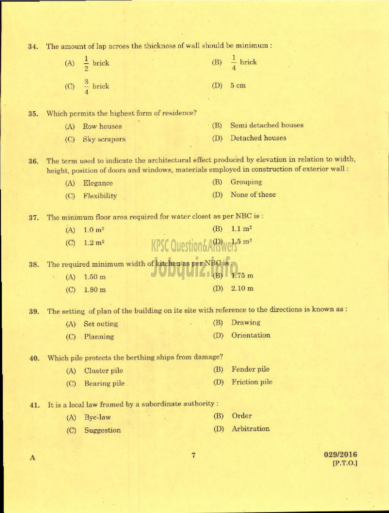 Kerala PSC Question Paper - TRADESMAN MASONARY TECHNICAL EDUCATION-5