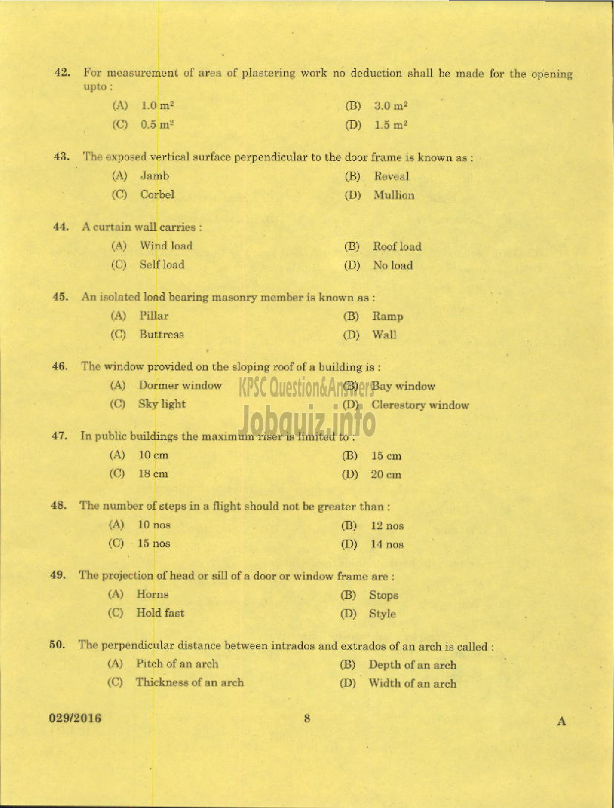 Kerala PSC Question Paper - TRADESMAN MASONARY TECHNICAL EDUCATION-6