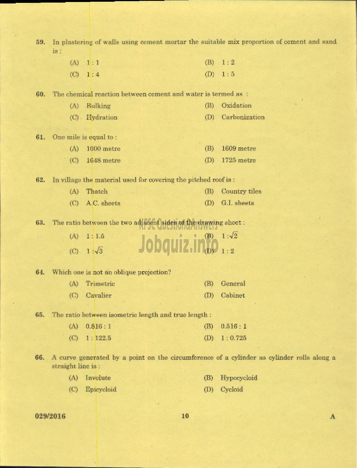 Kerala PSC Question Paper - TRADESMAN MASONARY TECHNICAL EDUCATION-8