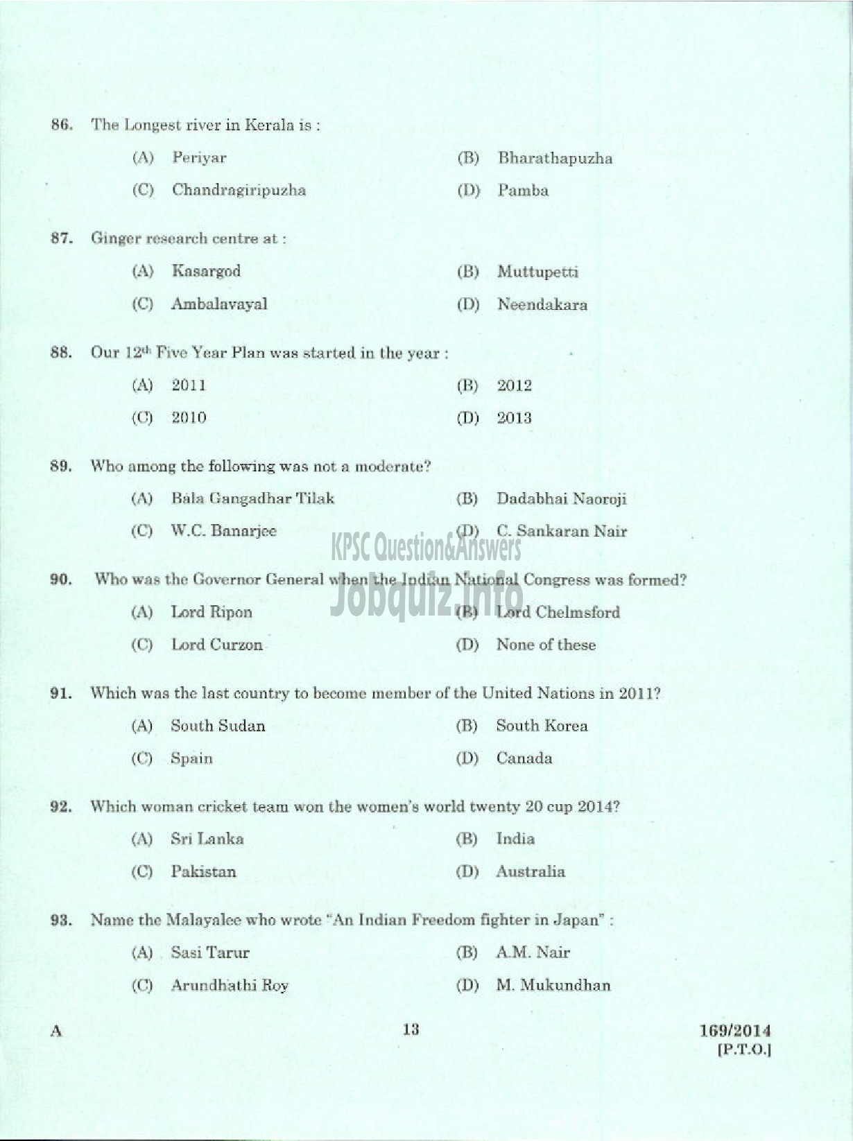Kerala PSC Question Paper - TRADESMAN MOULDING AND FOUNDRY TECHNICAL EDUCATION TVPM PTA KTM AND TSR-11