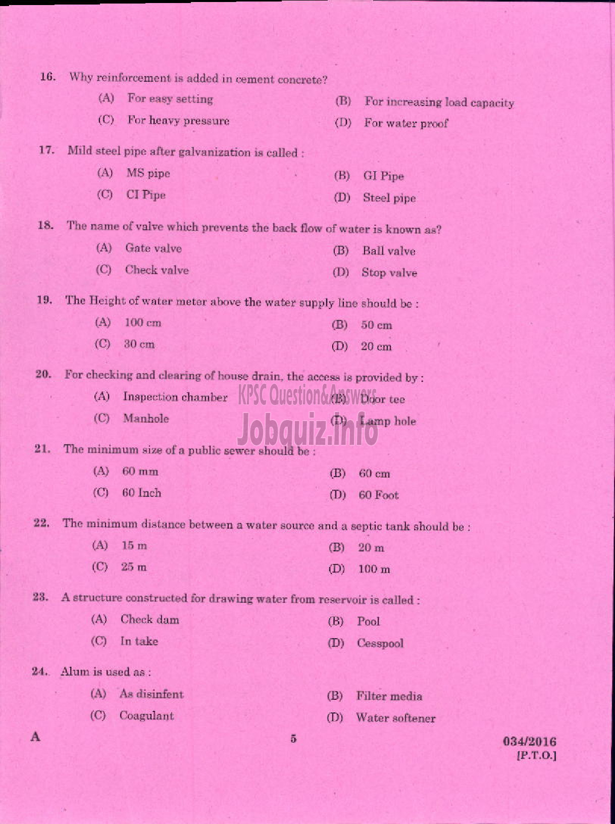 Kerala PSC Question Paper - TRADESMAN PLUMBER TECHNICAL EDUCATION-3