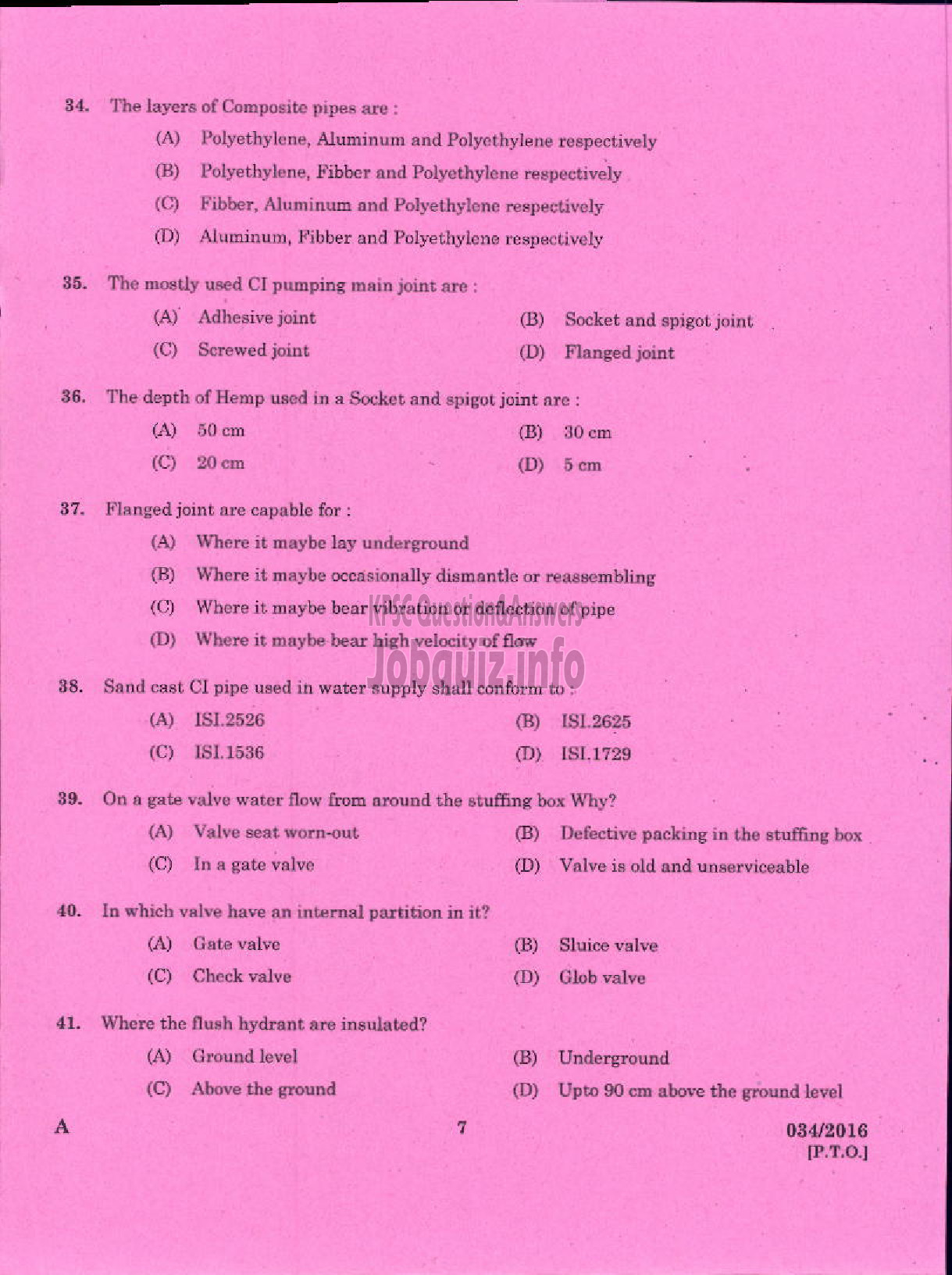 Kerala PSC Question Paper - TRADESMAN PLUMBER TECHNICAL EDUCATION-5