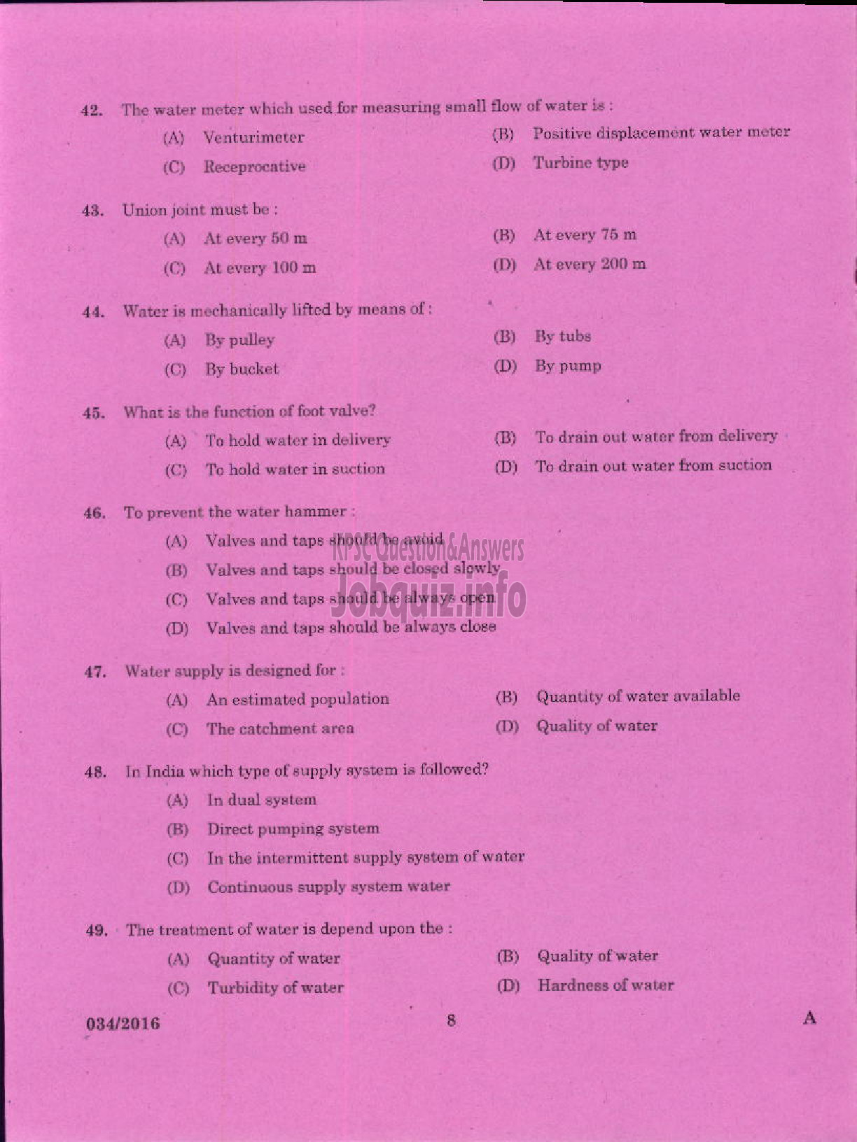 Kerala PSC Question Paper - TRADESMAN PLUMBER TECHNICAL EDUCATION-6