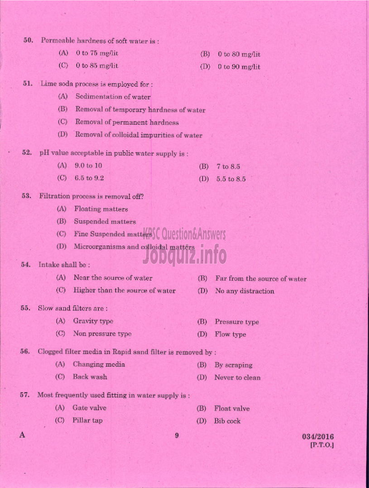 Kerala PSC Question Paper - TRADESMAN PLUMBER TECHNICAL EDUCATION-7