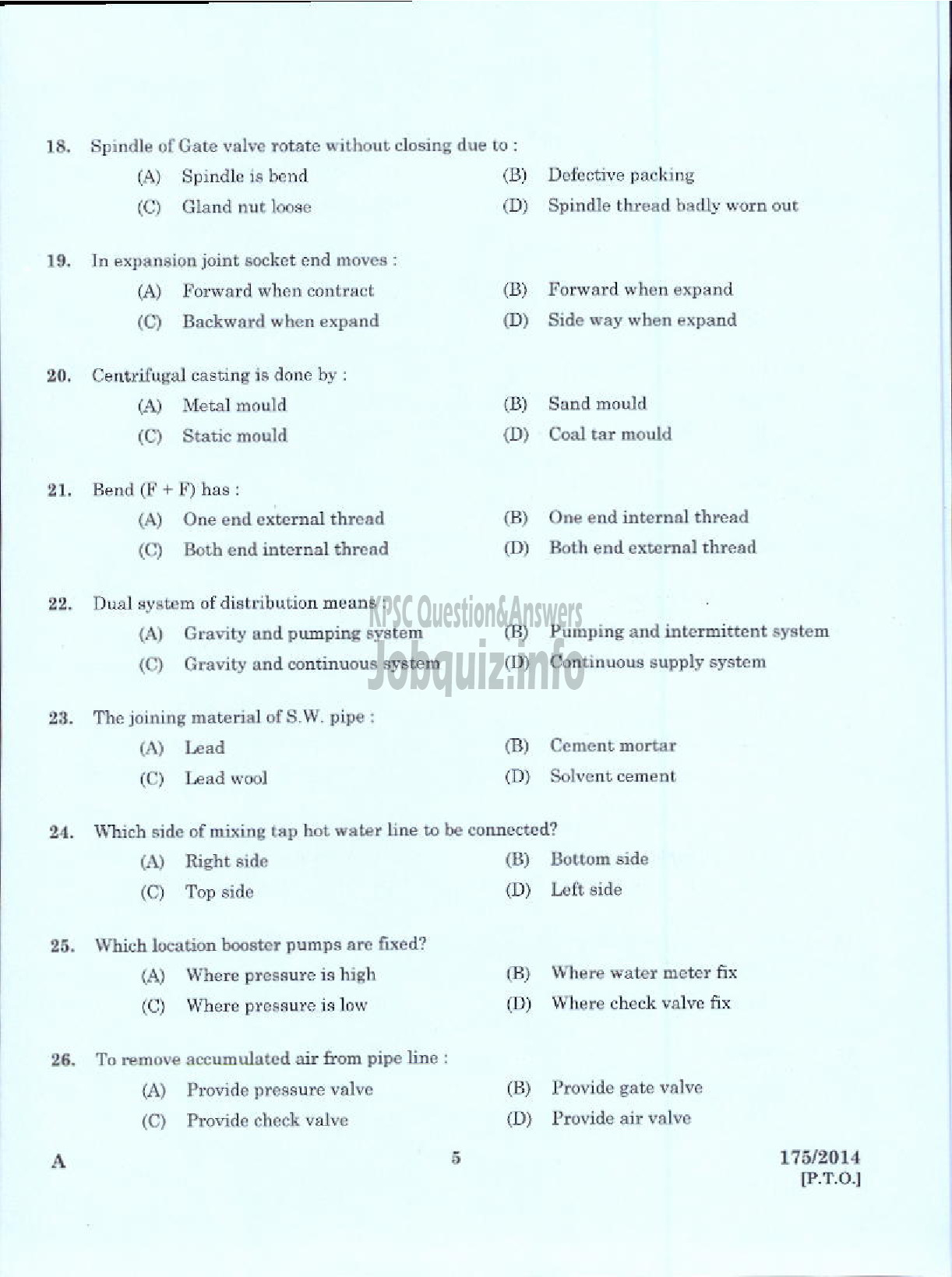 Kerala PSC Question Paper - TRADESMAN PLUMBING/HYDRAULICS TECHNICAL EDUCATION KTM/EKM/TSR/KNR-3