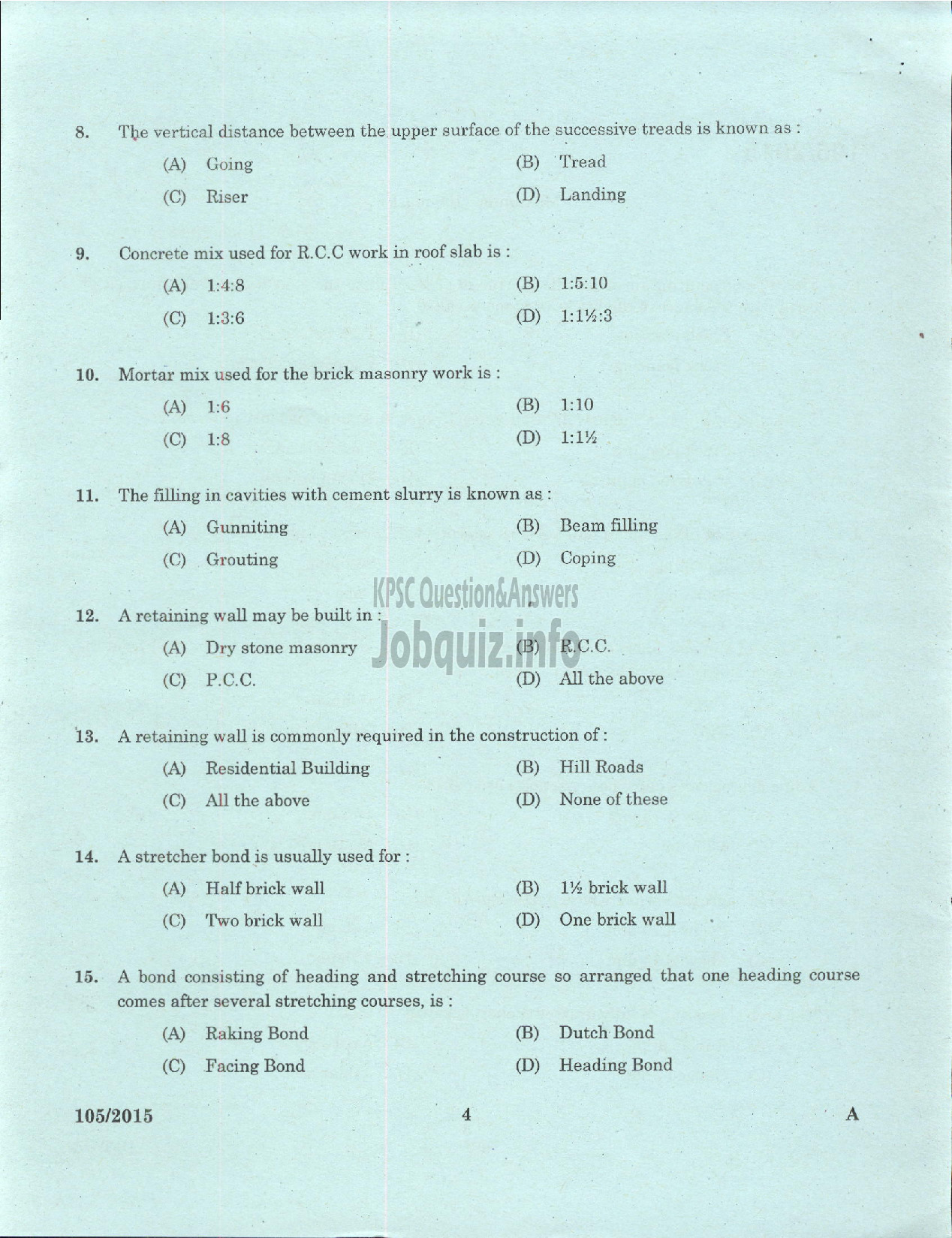 Kerala PSC Question Paper - TRADESMAN POLICE MASONARY TELECOMMUNICAION-2