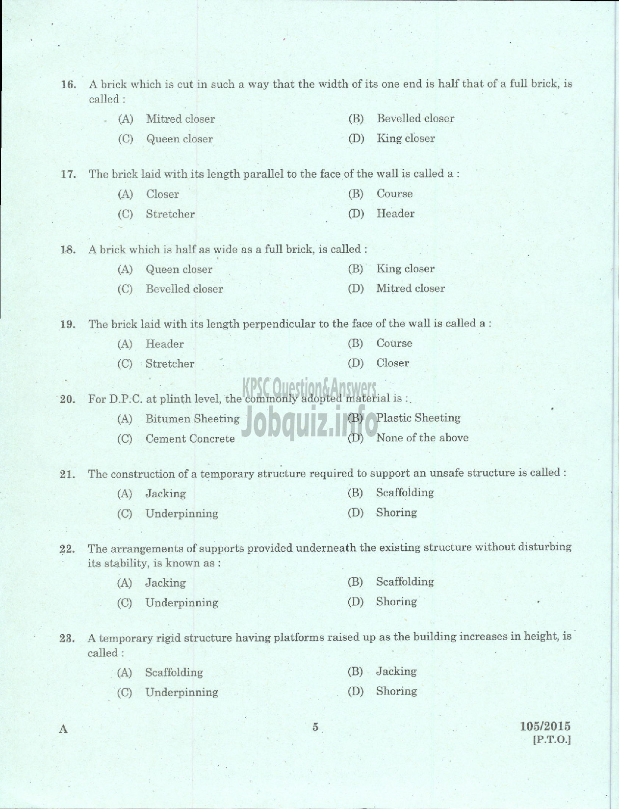 Kerala PSC Question Paper - TRADESMAN POLICE MASONARY TELECOMMUNICAION-3