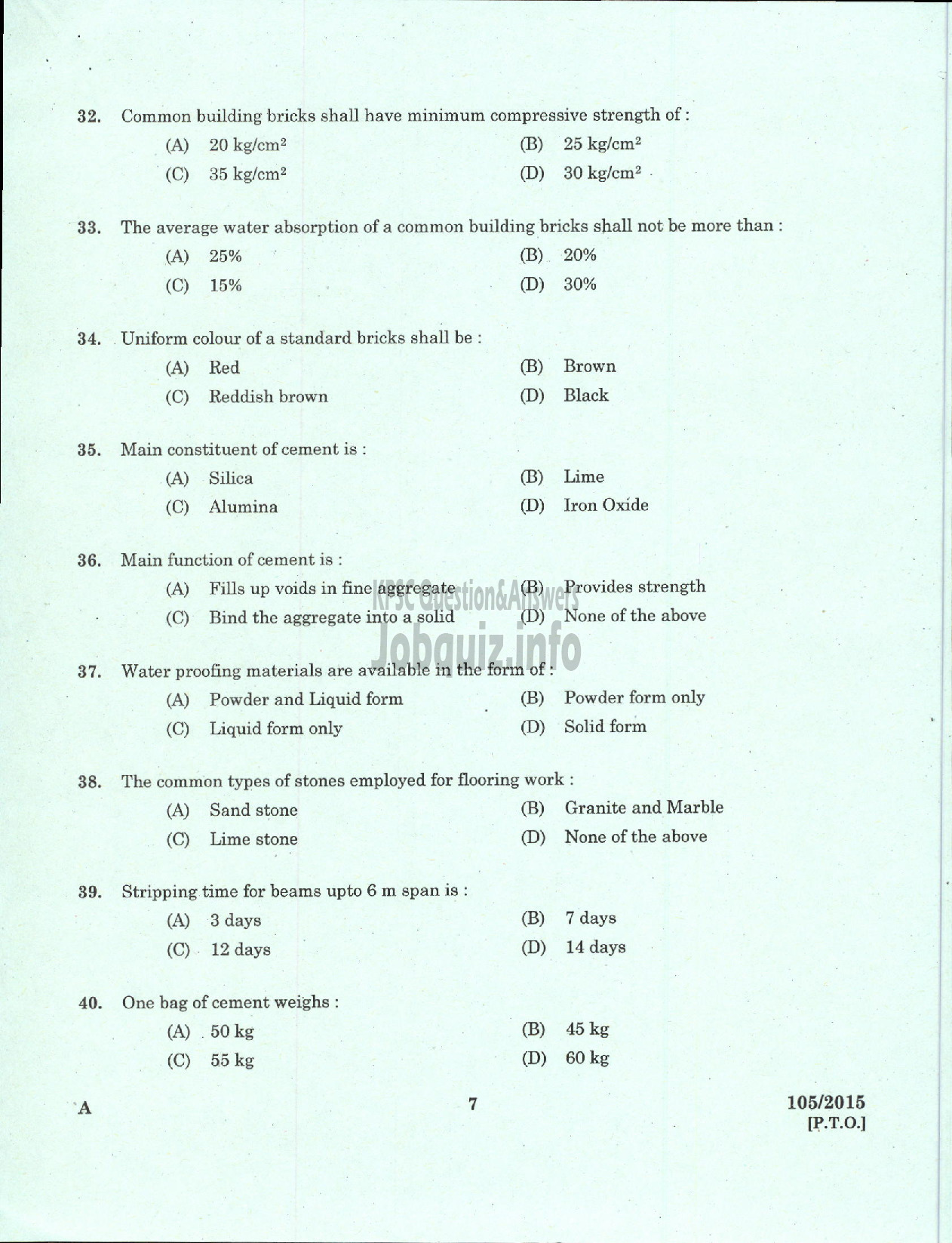 Kerala PSC Question Paper - TRADESMAN POLICE MASONARY TELECOMMUNICAION-5