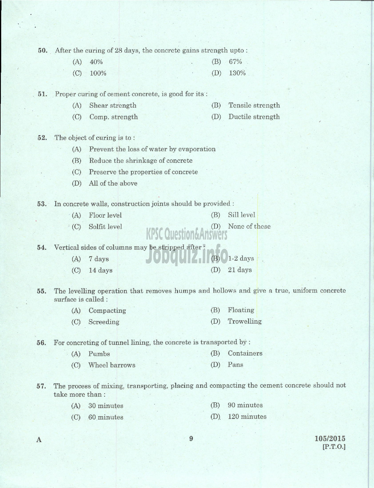 Kerala PSC Question Paper - TRADESMAN POLICE MASONARY TELECOMMUNICAION-7