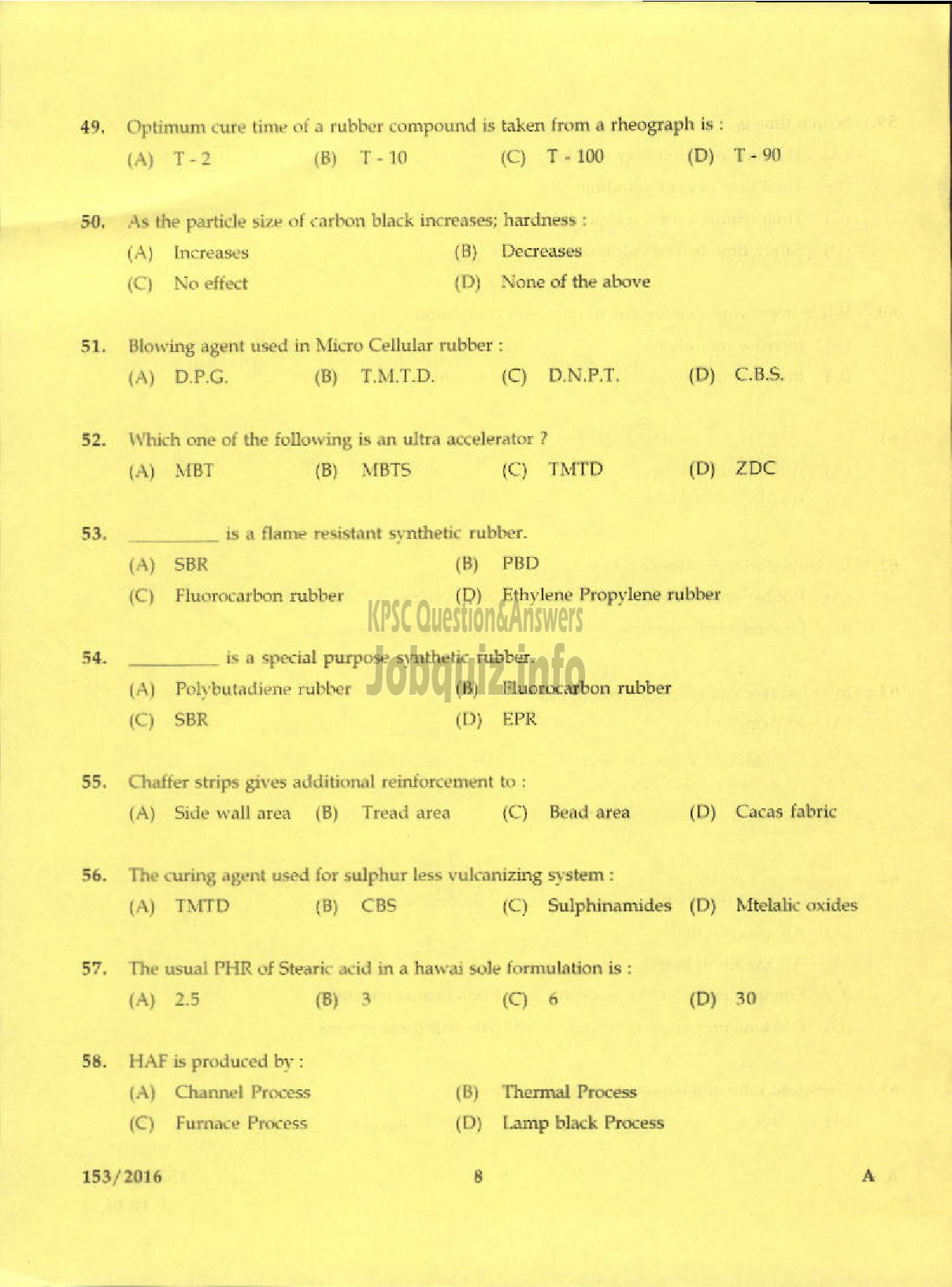 Kerala PSC Question Paper - TRADESMAN POLYMER TECHNOLOGY TECHNICAL EDUCATION-6