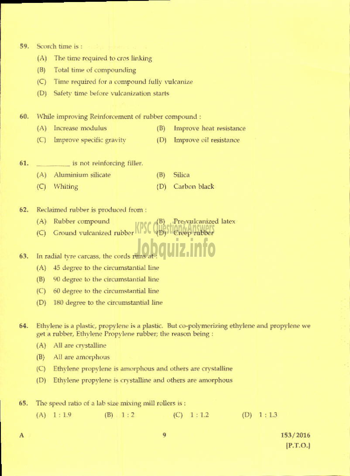 Kerala PSC Question Paper - TRADESMAN POLYMER TECHNOLOGY TECHNICAL EDUCATION-7