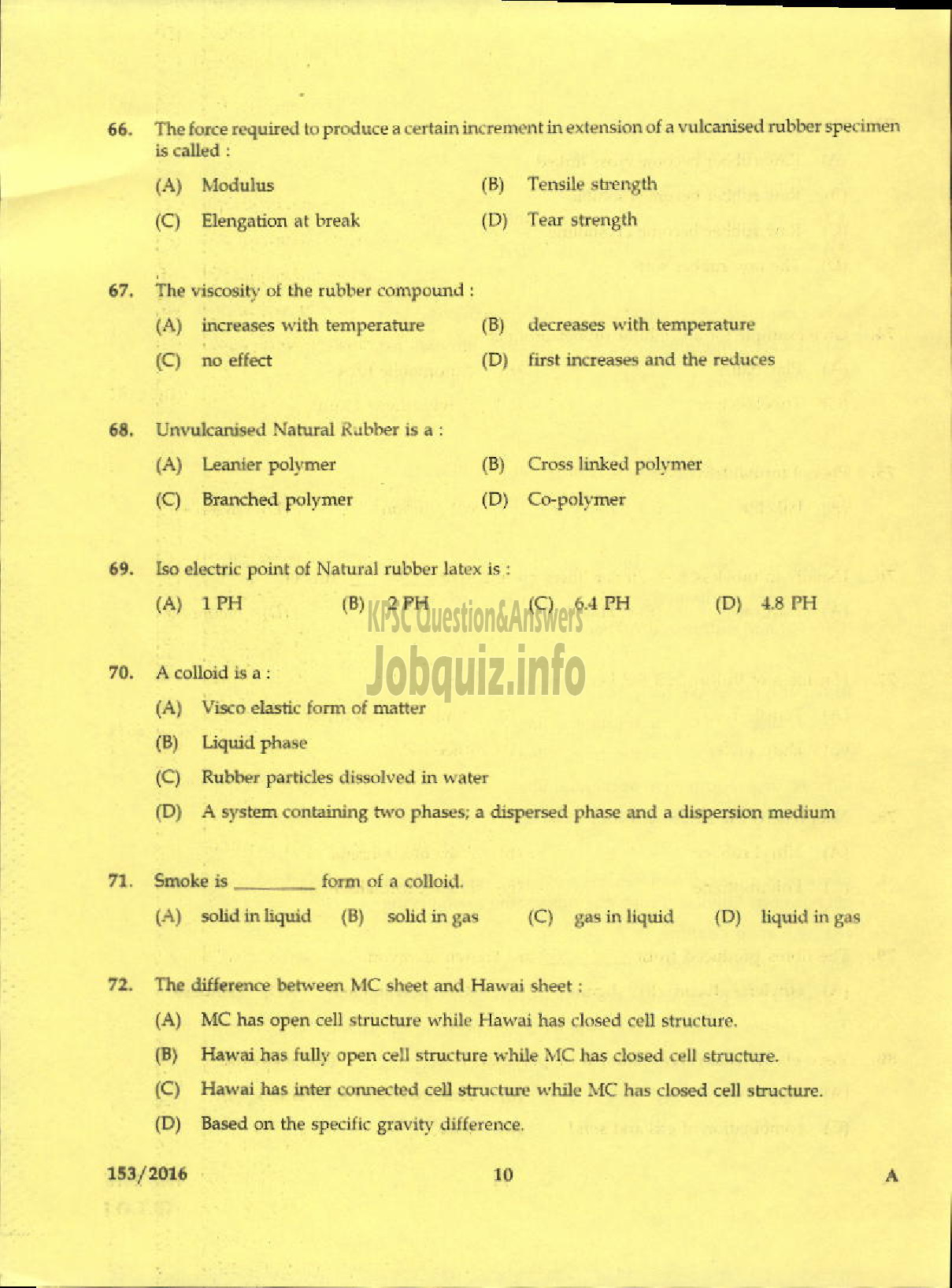 Kerala PSC Question Paper - TRADESMAN POLYMER TECHNOLOGY TECHNICAL EDUCATION-8