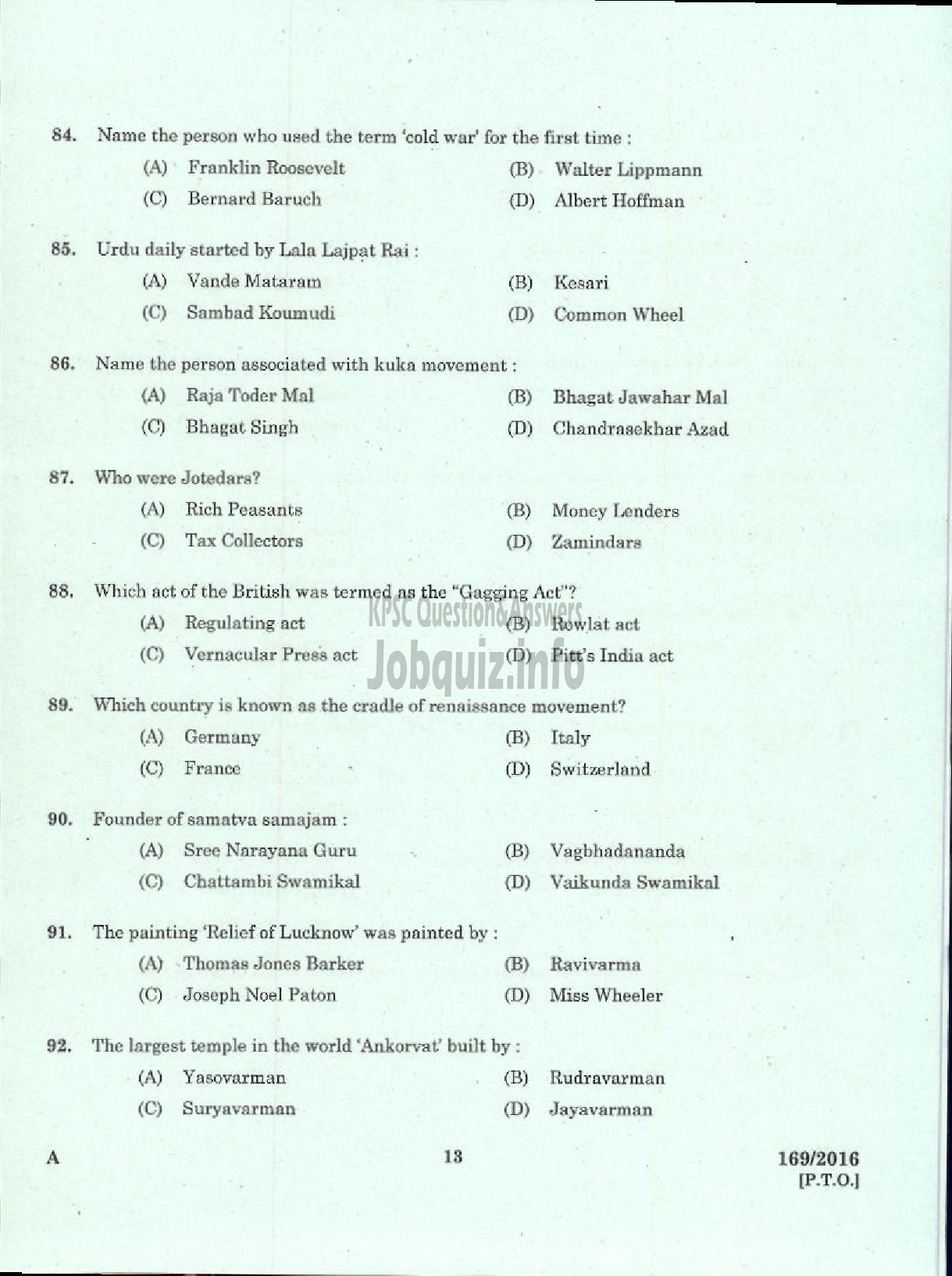 Kerala PSC Question Paper - TRADESMAN REFRIGERATION AND AIR CONDITIONING TECHNICAL EDUCATION-11