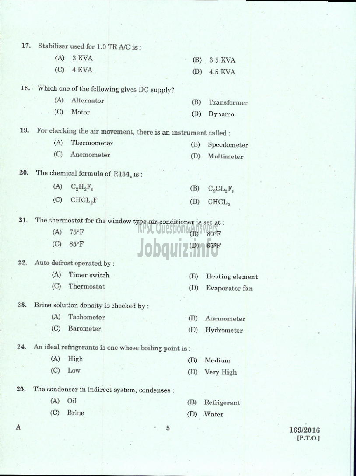 Kerala PSC Question Paper - TRADESMAN REFRIGERATION AND AIR CONDITIONING TECHNICAL EDUCATION-3