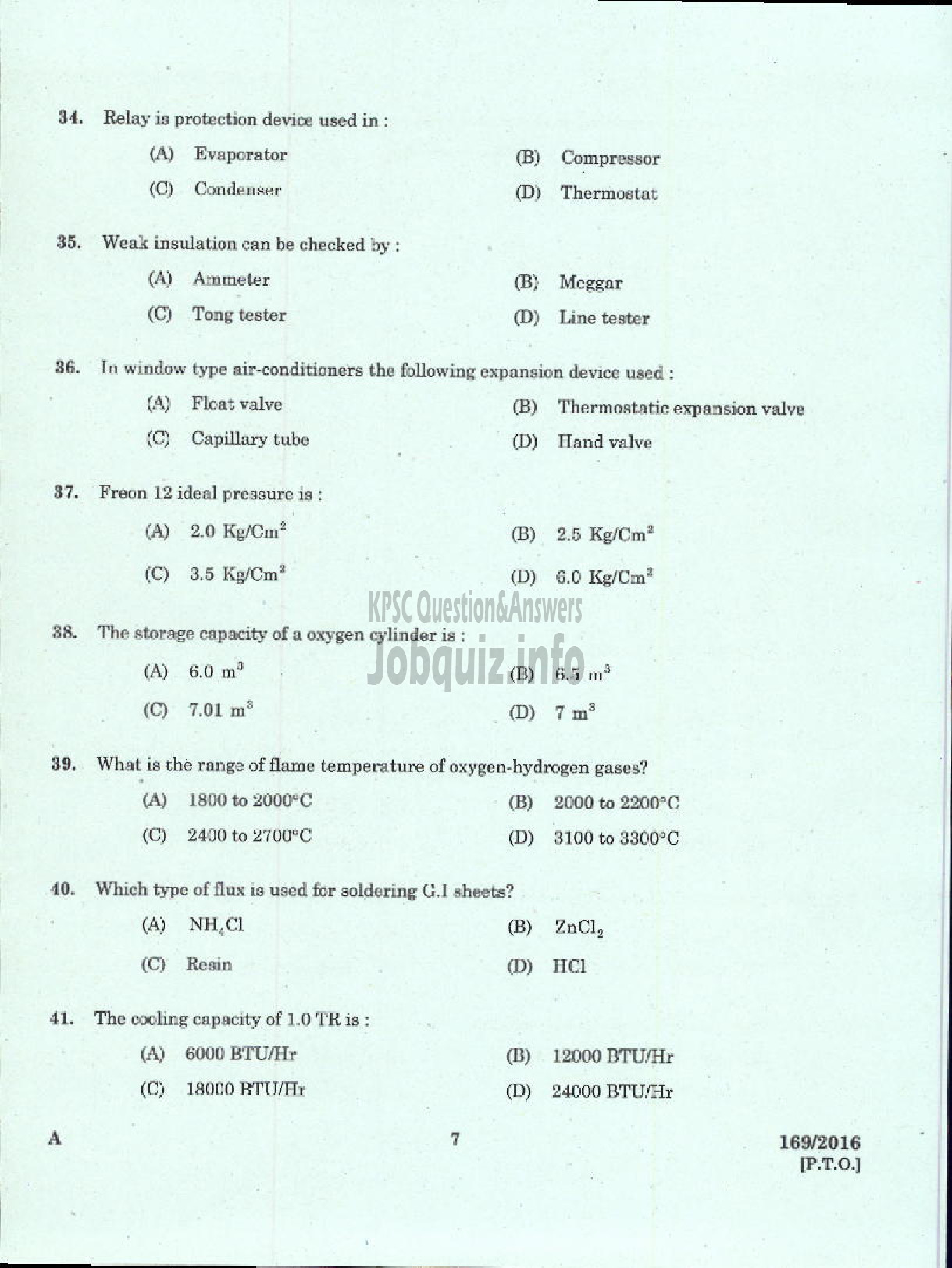 Kerala PSC Question Paper - TRADESMAN REFRIGERATION AND AIR CONDITIONING TECHNICAL EDUCATION-5