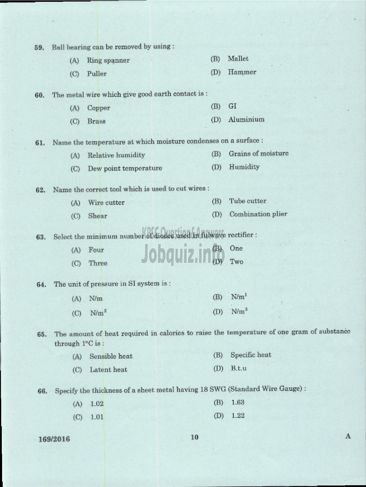 Kerala PSC Question Paper - TRADESMAN REFRIGERATION AND AIR CONDITIONING TECHNICAL EDUCATION-8