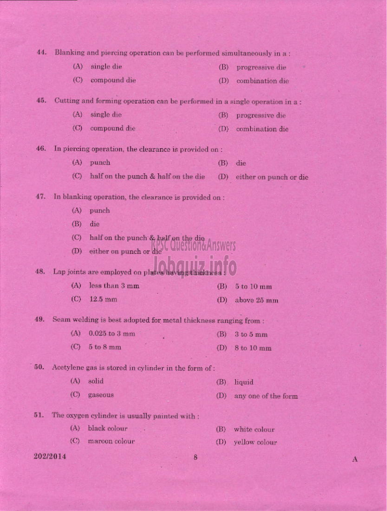 Kerala PSC Question Paper - TRADESMAN SHEET METAL ENGINEERING TECHNICAL EDUCATION TVM PTA IDK WYD AND KGD-6