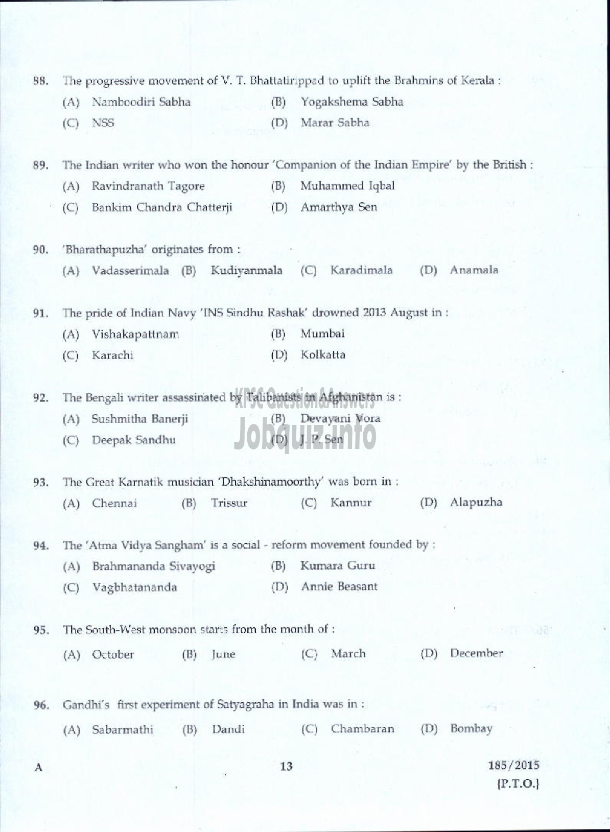 Kerala PSC Question Paper - TRADESMAN SMITHY FORGING AND HEAT TREATING TECHNICAL EDUCATION-9