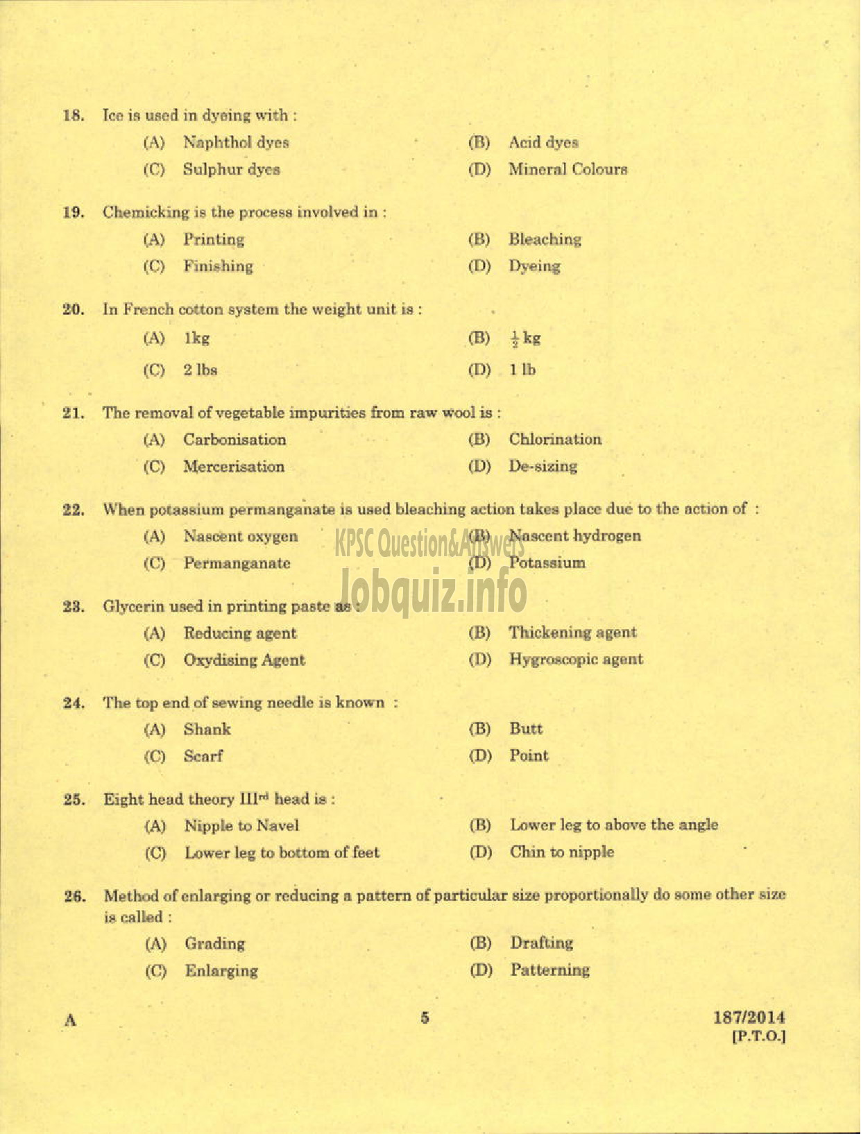 Kerala PSC Question Paper - TRADESMAN TEXTILE TECHNOLOGY TECHNICAL EDUCATION THRISSUR-3