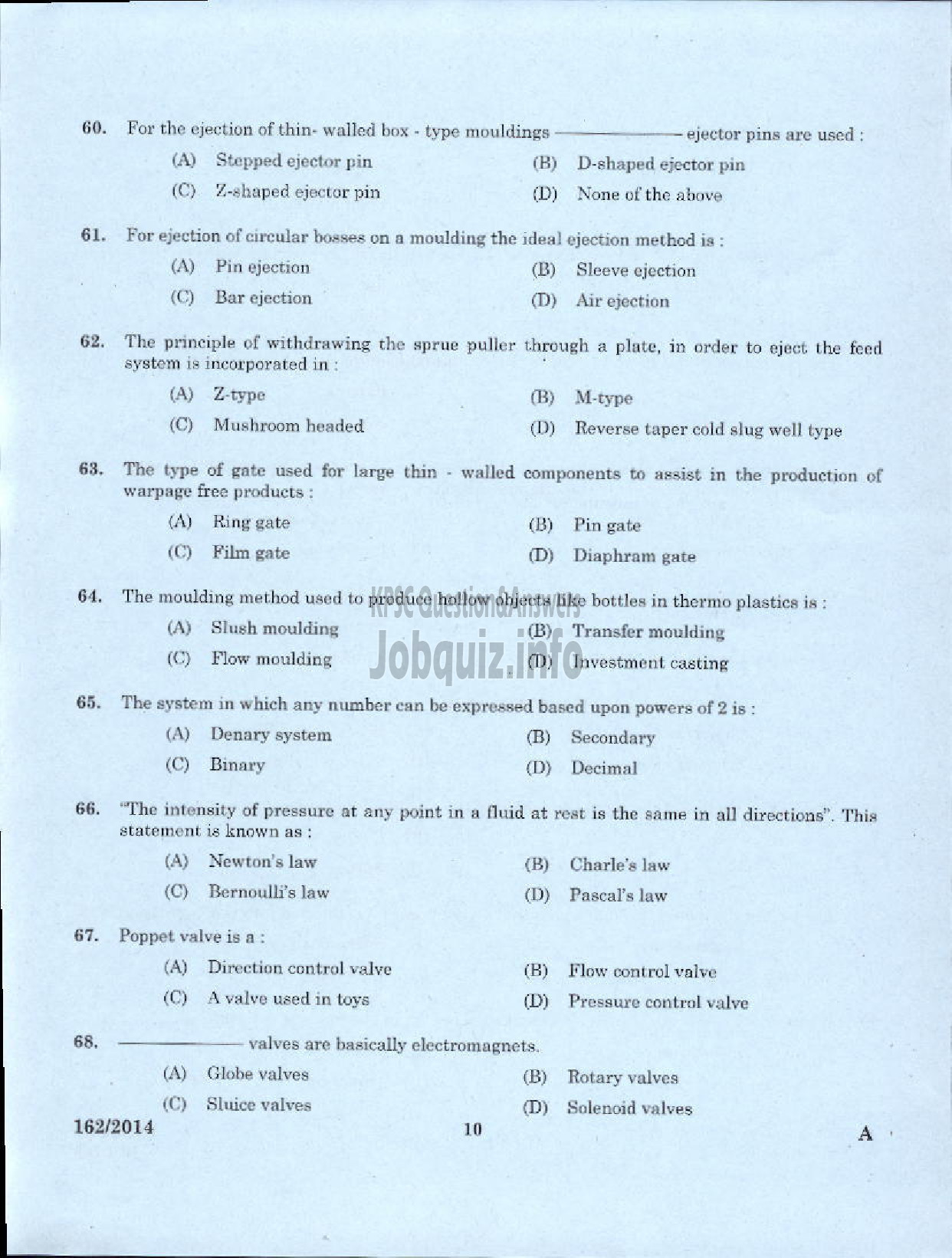 Kerala PSC Question Paper - TRADESMAN TOOL AND DIE MAKING TECHNICAL EDUCATION TSR-8