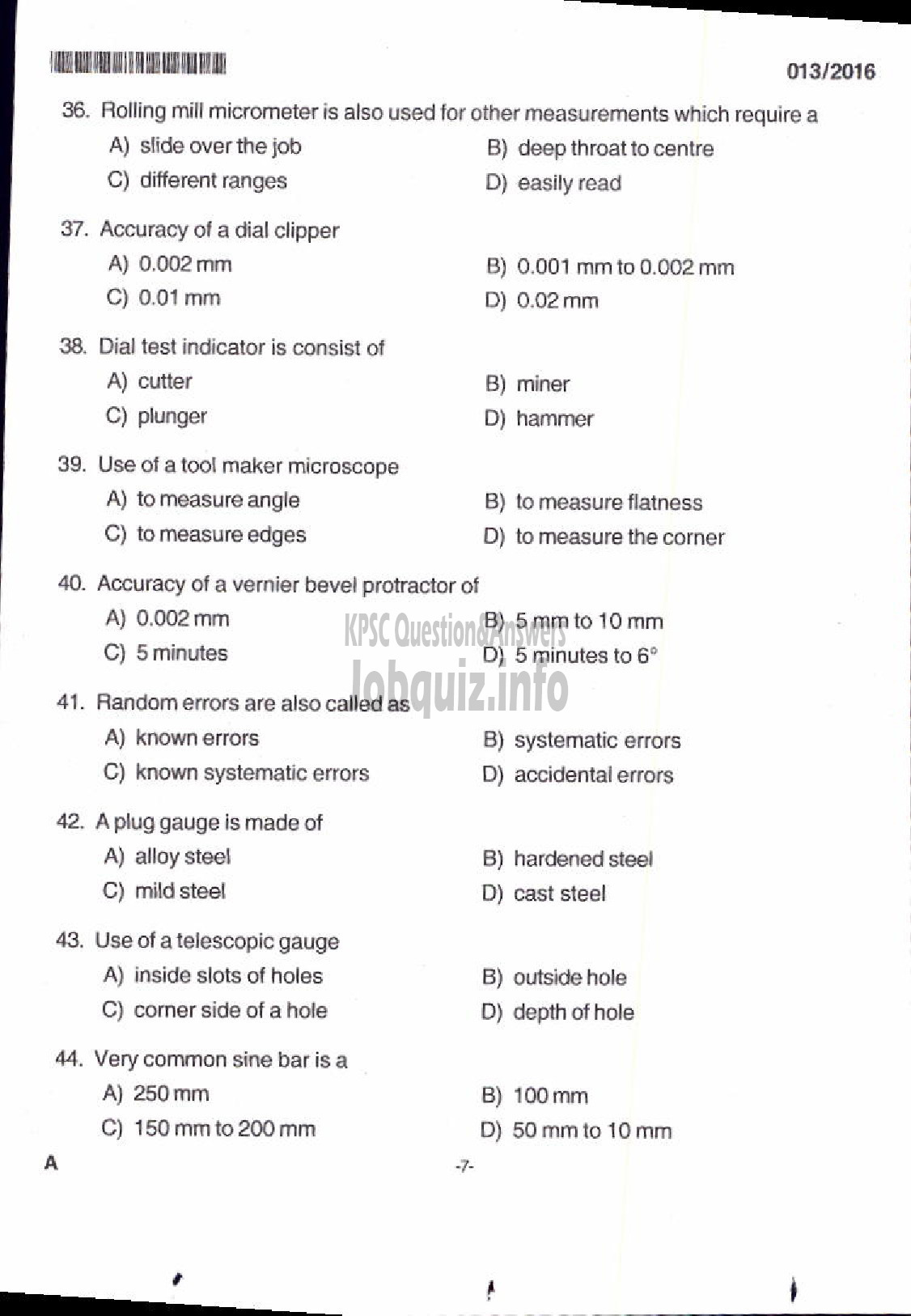 Kerala PSC Question Paper - TRADESMAN TURNING TECHNICAL EDUCATION-3