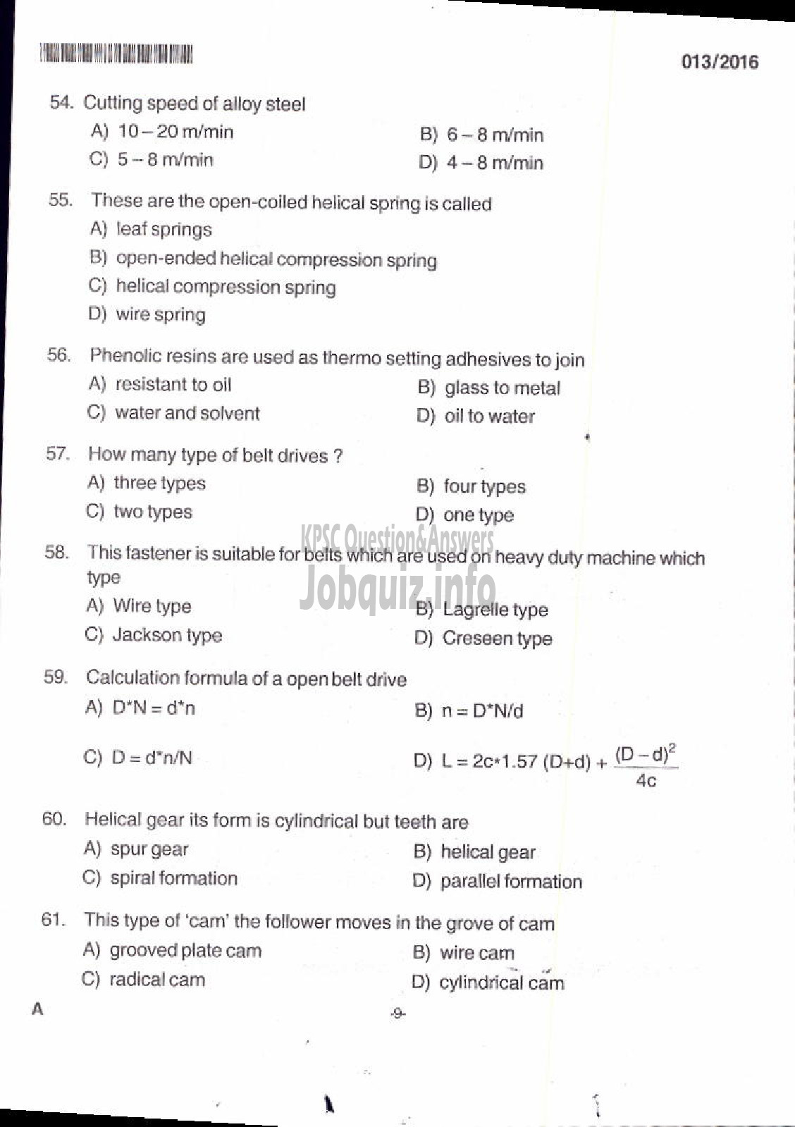 Kerala PSC Question Paper - TRADESMAN TURNING TECHNICAL EDUCATION-5